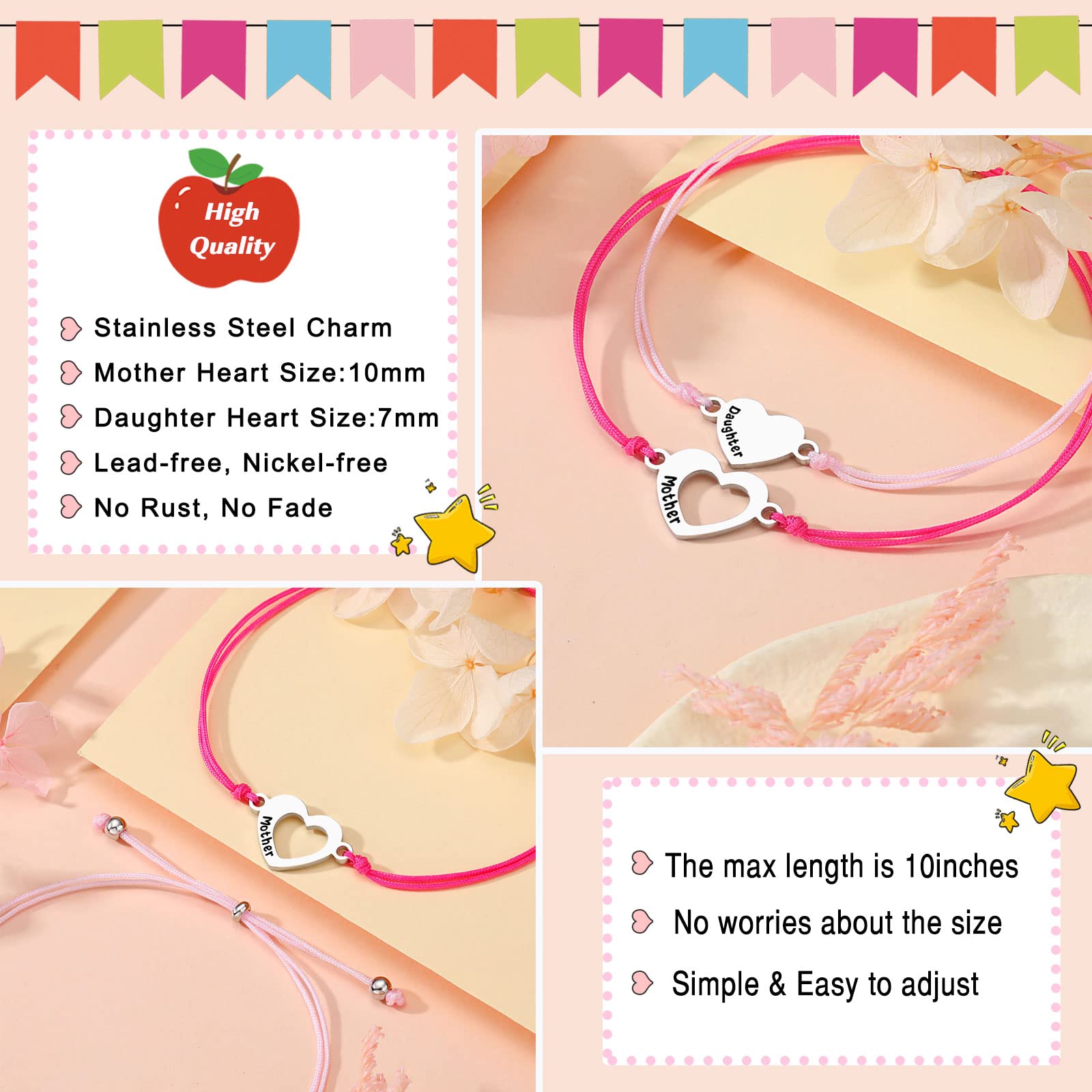 UNGENT THEM Back to School Stuff First Day of Kindergarten Bracelet Mommy and Me First Day of School Bracelets Mom and Daughter