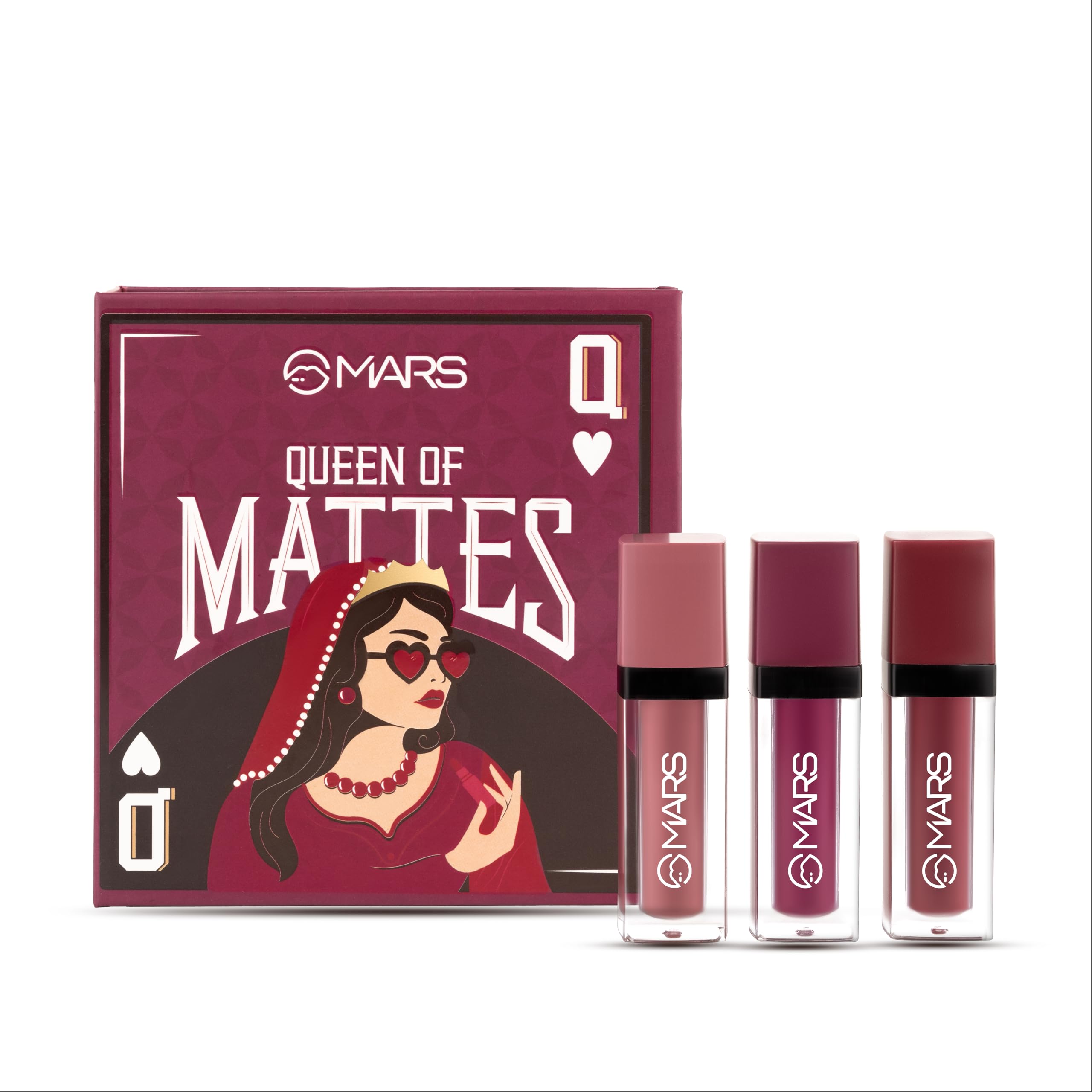 Mars Queen Of Mattes Liquid Lipsticks Box Set Of 3 (13.5 Ml) (Plums & Maroons) | Smudgeproof & Transferproof | Intense Swipe Pig