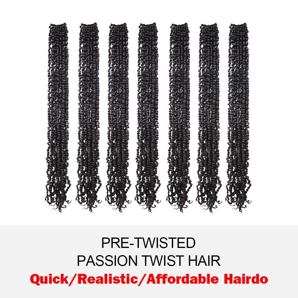 Wudas Long Passion Twist Hair 22 Inch Pre-Twisted Passion Twists Crochet Hair Off Black Pre-Looped Synthetic Crochet Braids (7 P