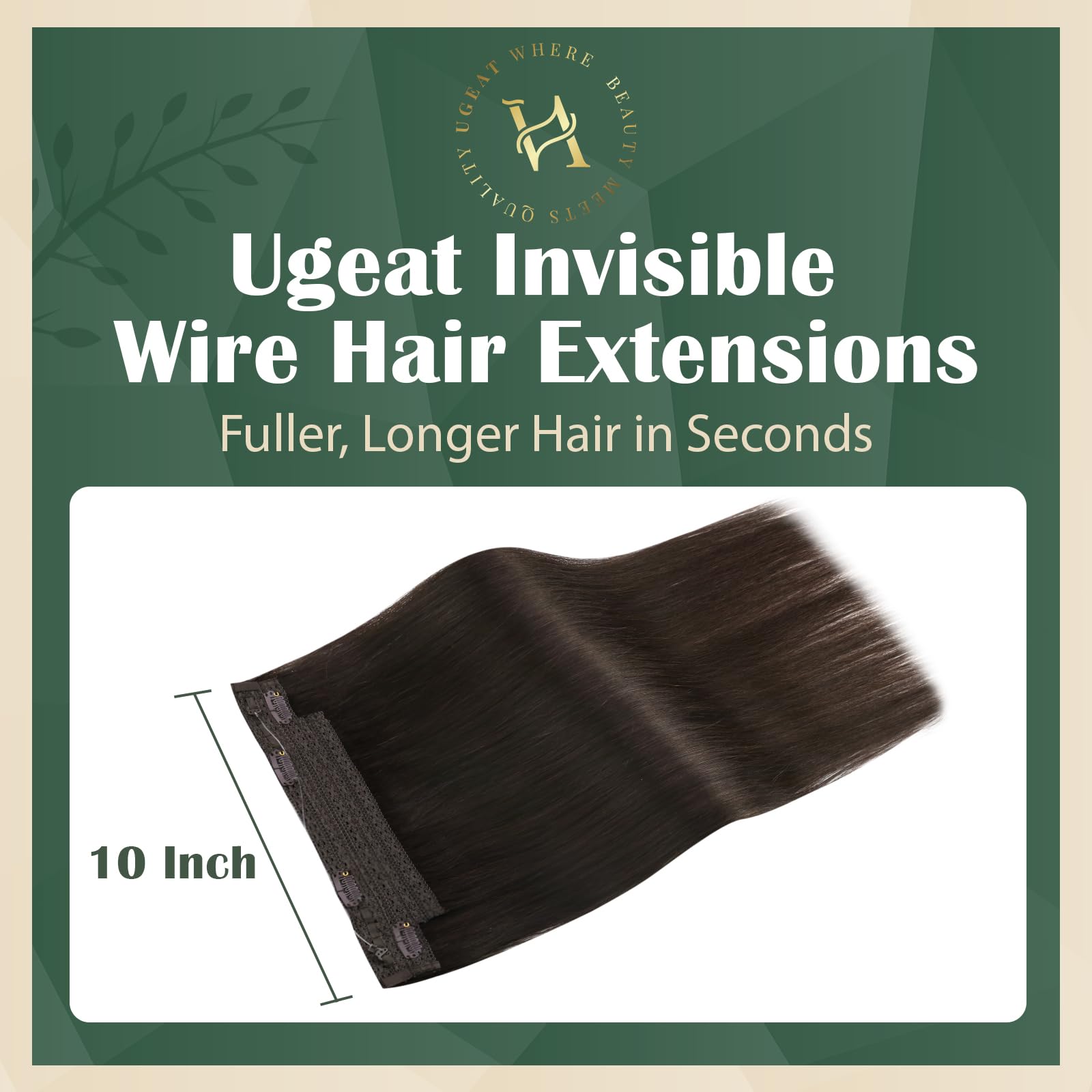 Ugeat Brown Hair Extensions Invisible Wire Hair Extensions Real Human Hair #2 Brunette Hair Extensions Straight Wire Human Hair