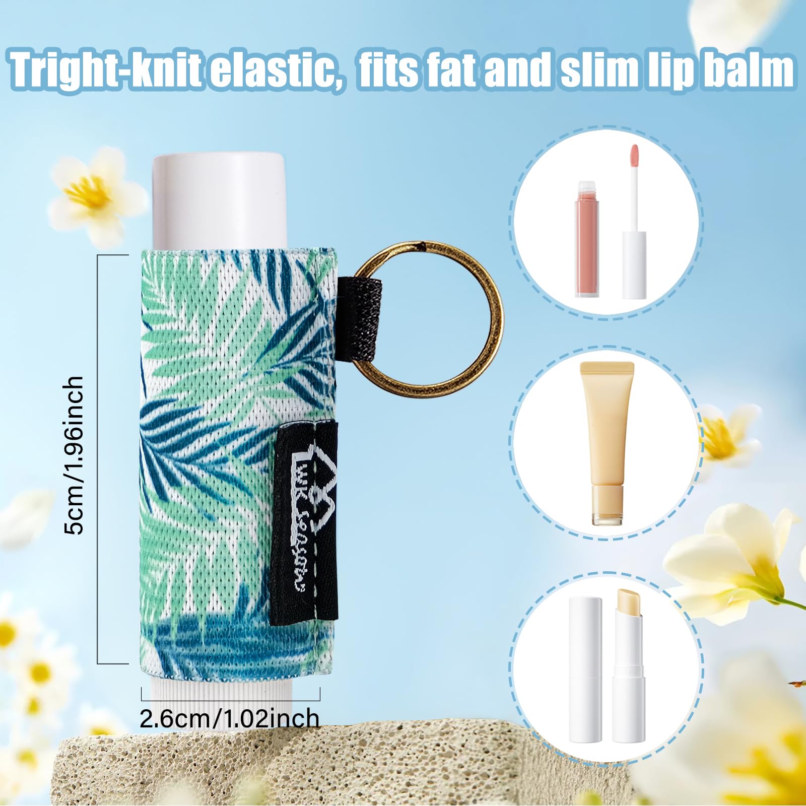 WK IEASON - Lip Balm Holder Keychain Clip On Lipstick Sleeve Chapstick Sleeve Holder Keychain 3pcs(Marble print Green/Pink/Blue)