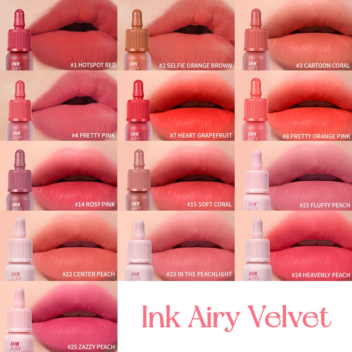 Peripera Ink Airy Velvet Lip Tint  High-Pigmentation, Lightweight, Soft, Moisturizing, Not Animal Tested  cartoon coral (03), 01