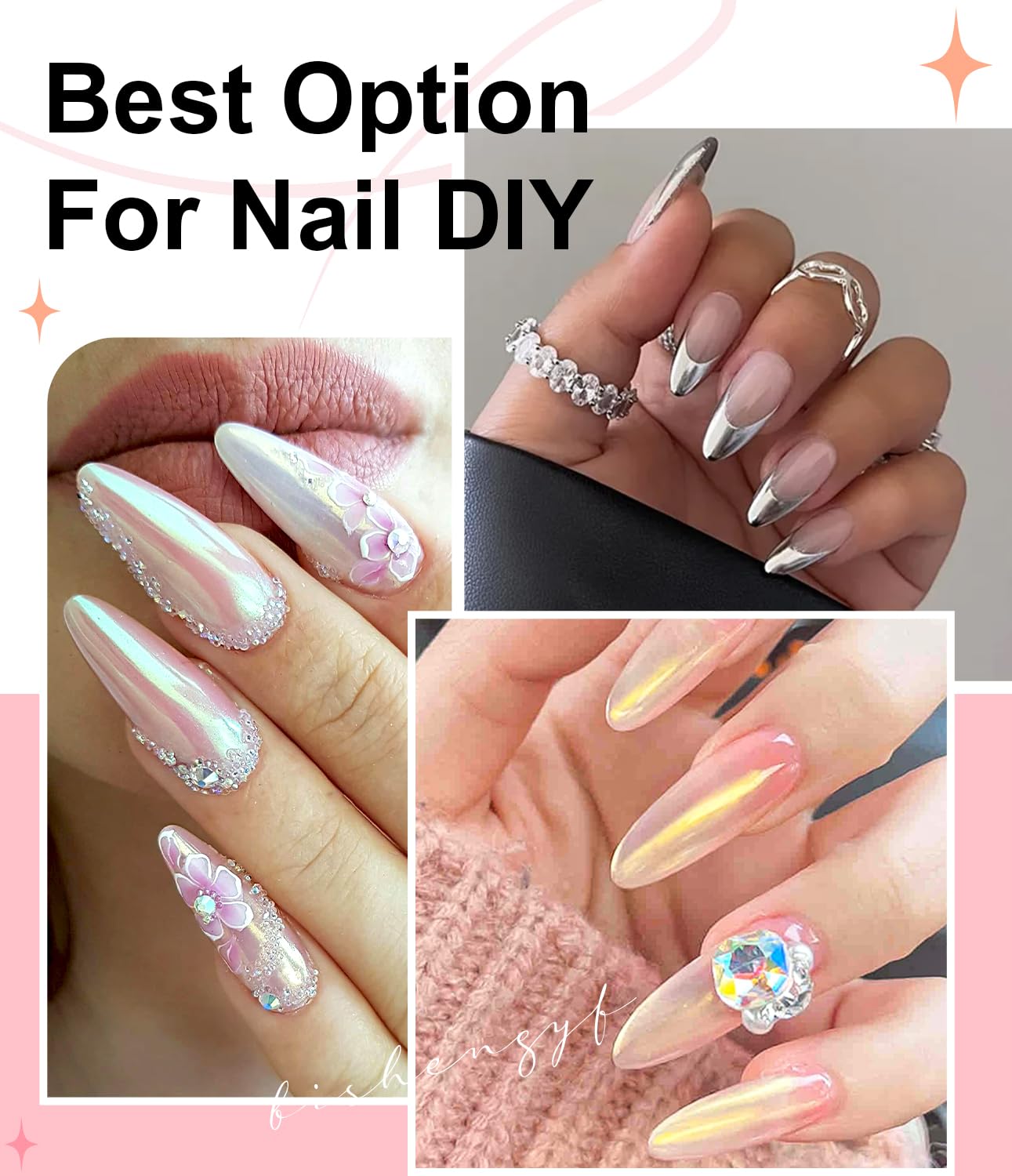 Gold Chrome Nail Powder Ledsuuei - Mirror Effect Metallic Holographic Aurora Iridescent Pearlescent Chrome Nail Powder Rose Gold