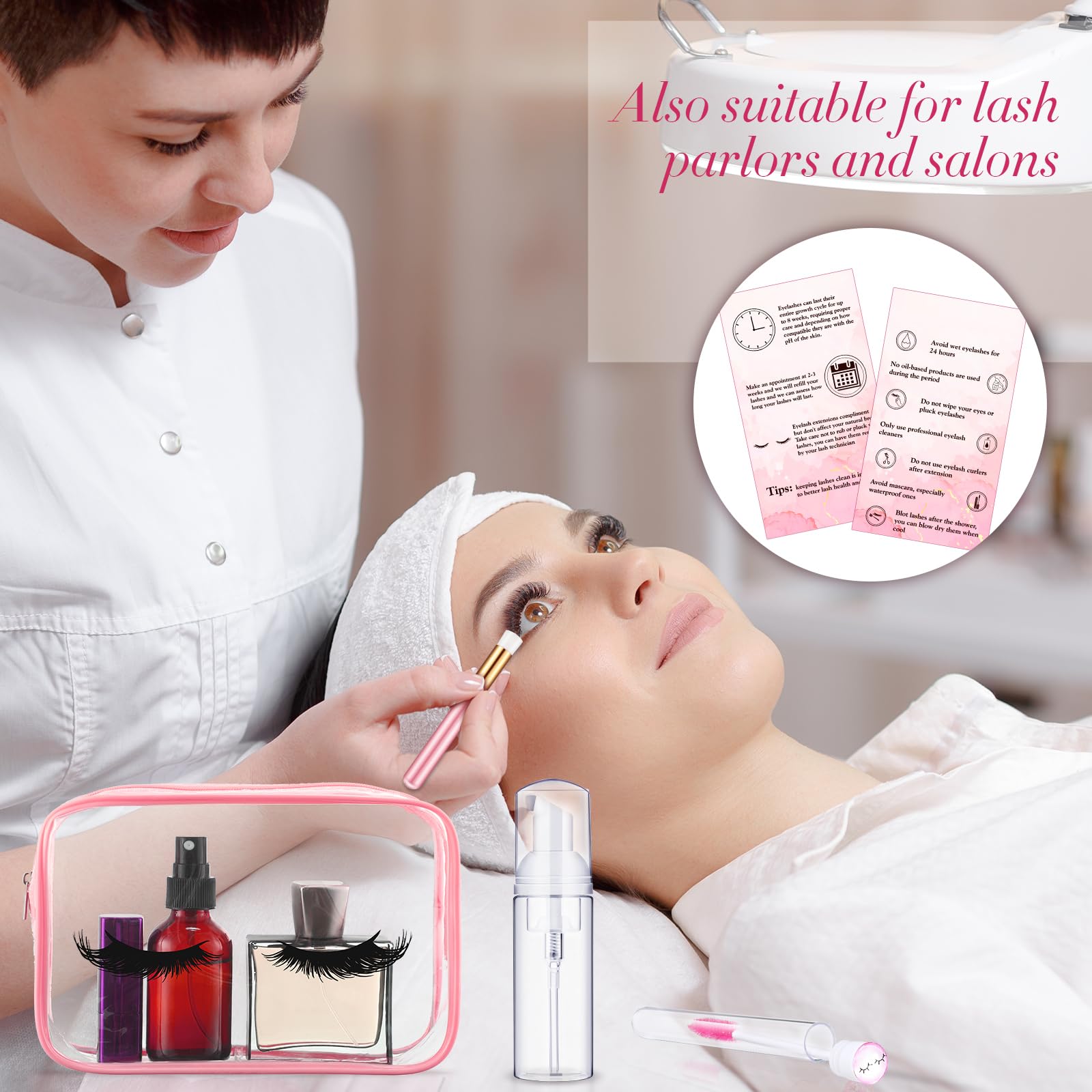 8 Pcs Lash Shampoo Brushes Set Eyelash Aftercare Bag Disposable Mascara Tubes Foam Pump Bottle Extension Aftercare Instructions