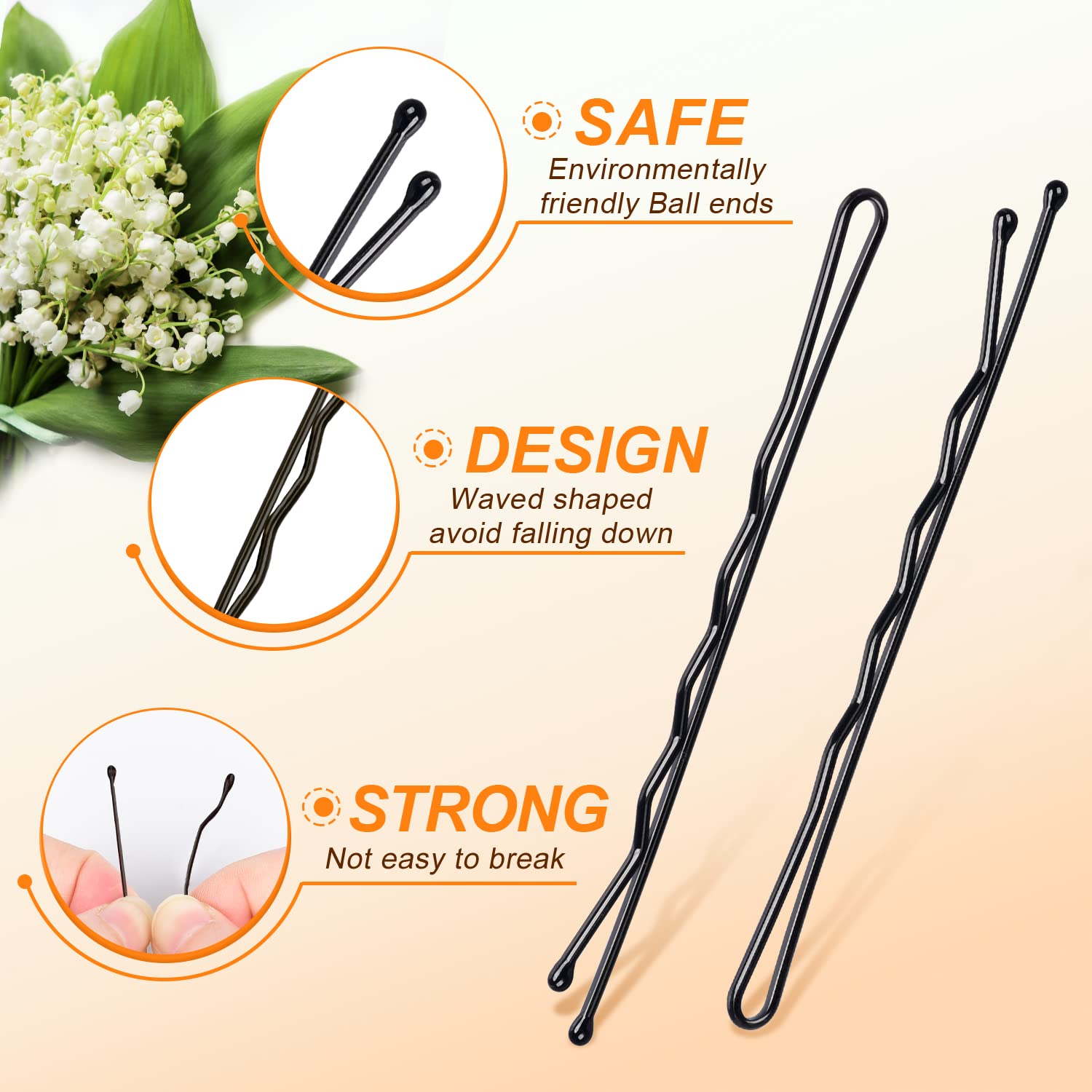 MORGLES Large Black Jumbo Bobby Pins, 2.75 Inch Metal Hair Pins, 120-Count for Women and Girls