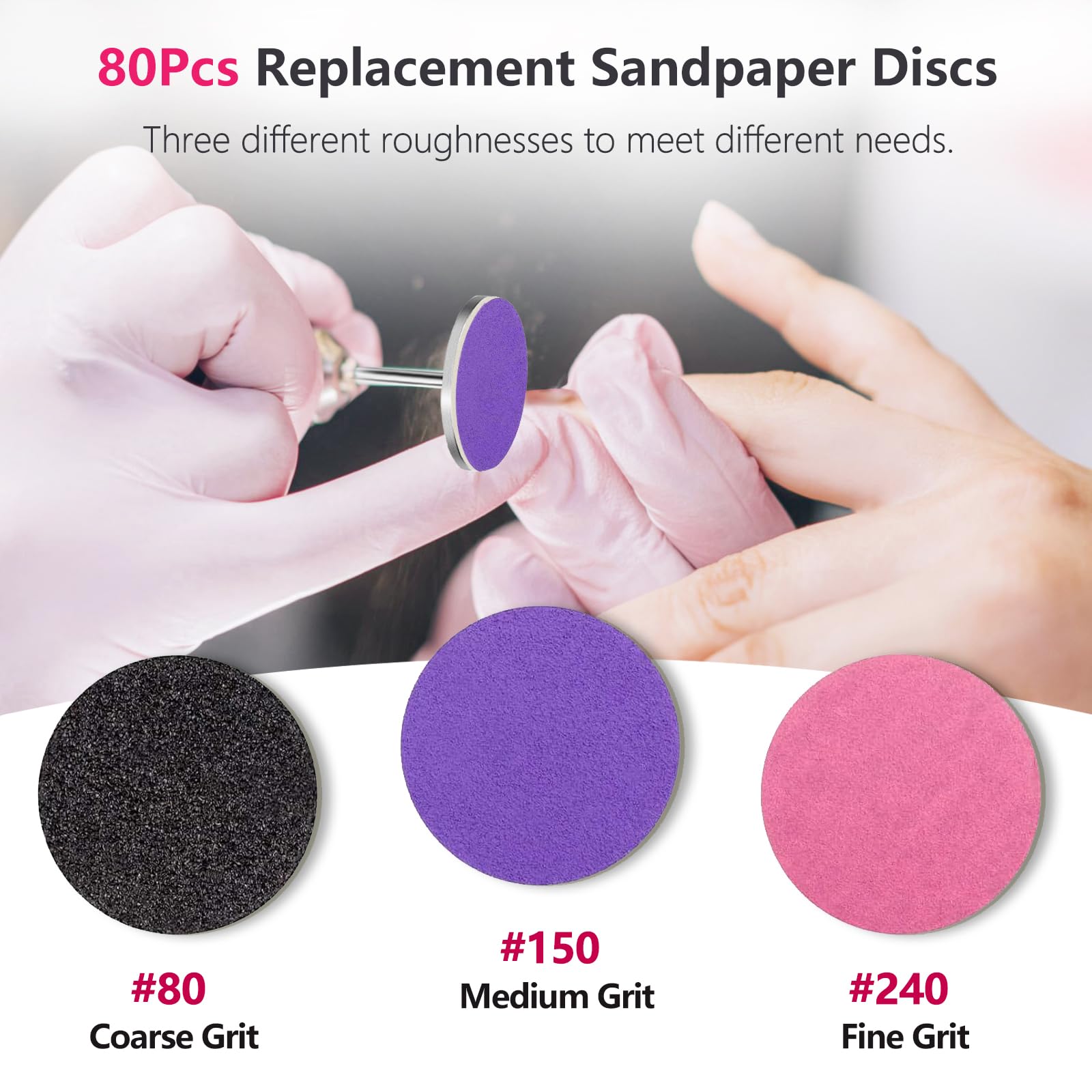 80Pcs Sanding Paper Discs With Metal Nail Drill Bit 25Mm Foot Drill Replacement Sanding Discs #80#150#240 Grits For Nail Drill B
