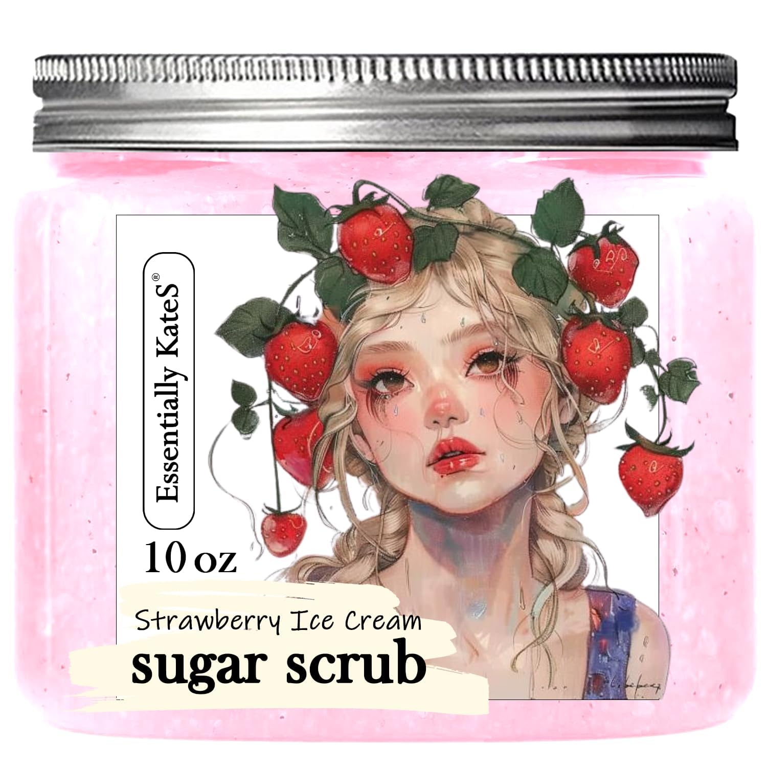 Strawberry Ice Cream Sugar Scrub 10 oz - Natural Strawberry Formula - Deliciously Fragrant, Refreshing, and Skin-Polishing Care 