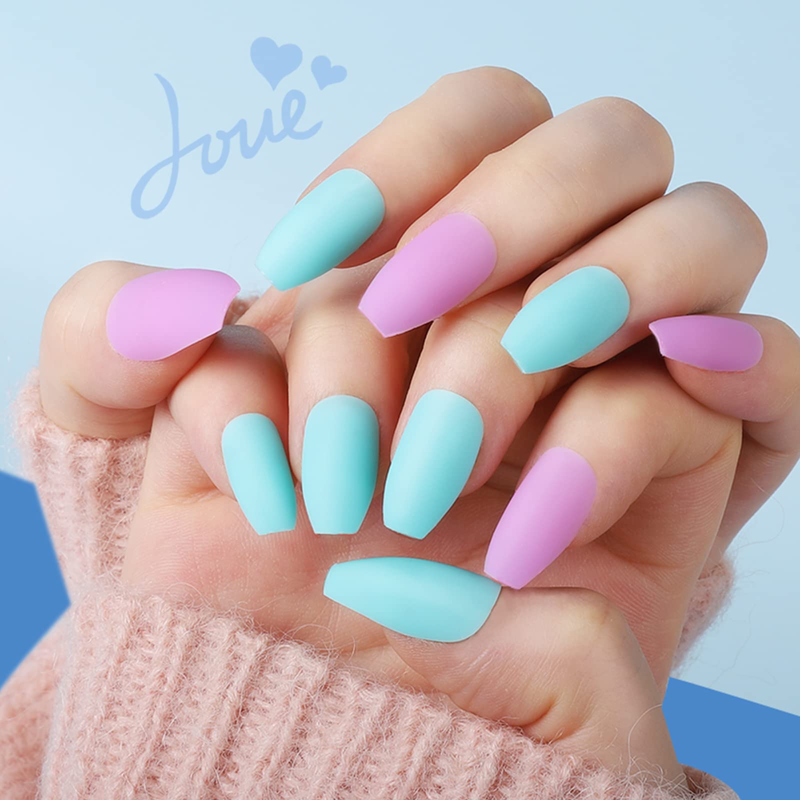 Teenitor Matte Press On Nails Coffin, 288Pcs Press On Nails Medium Length Coffin Glue On Nails Set, 12 Color Press On Coffin Nai