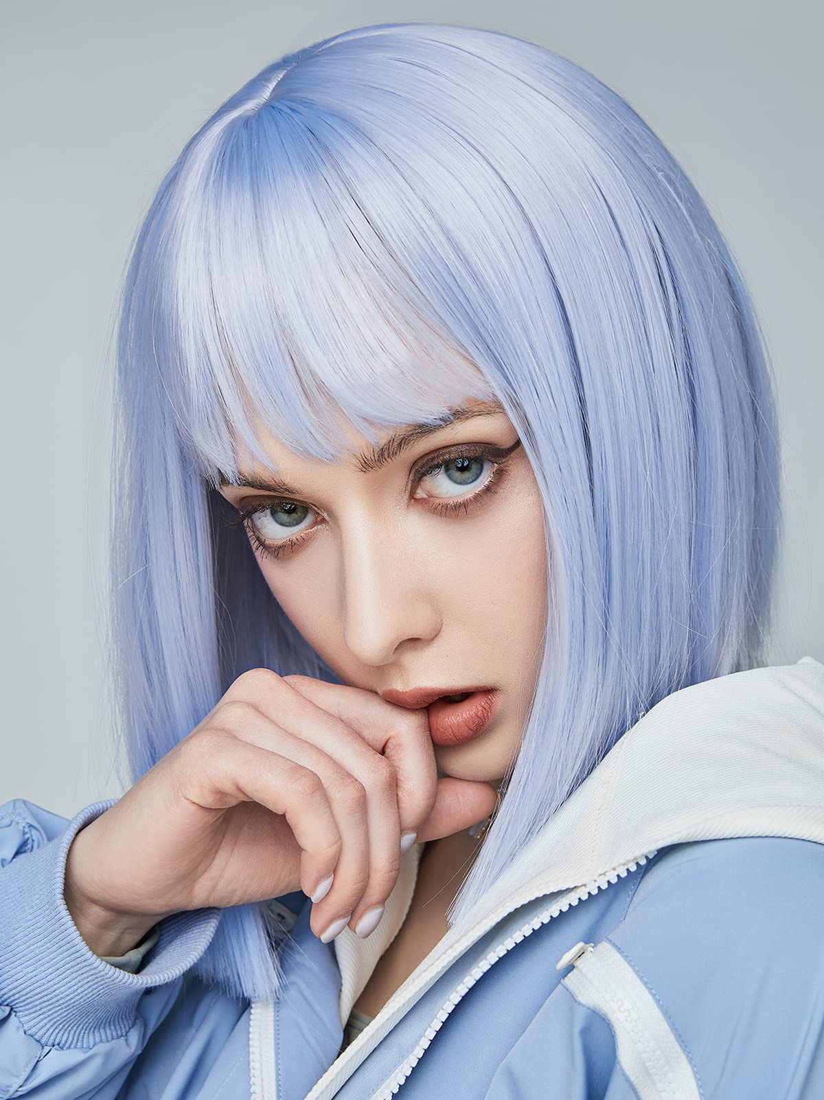 Entranced Styles Light Blue Wigs For Women Short Bob Wig With Bangs Sky Blue Straight Bob Wig Colorful Wigs Heat Trsistant Synth