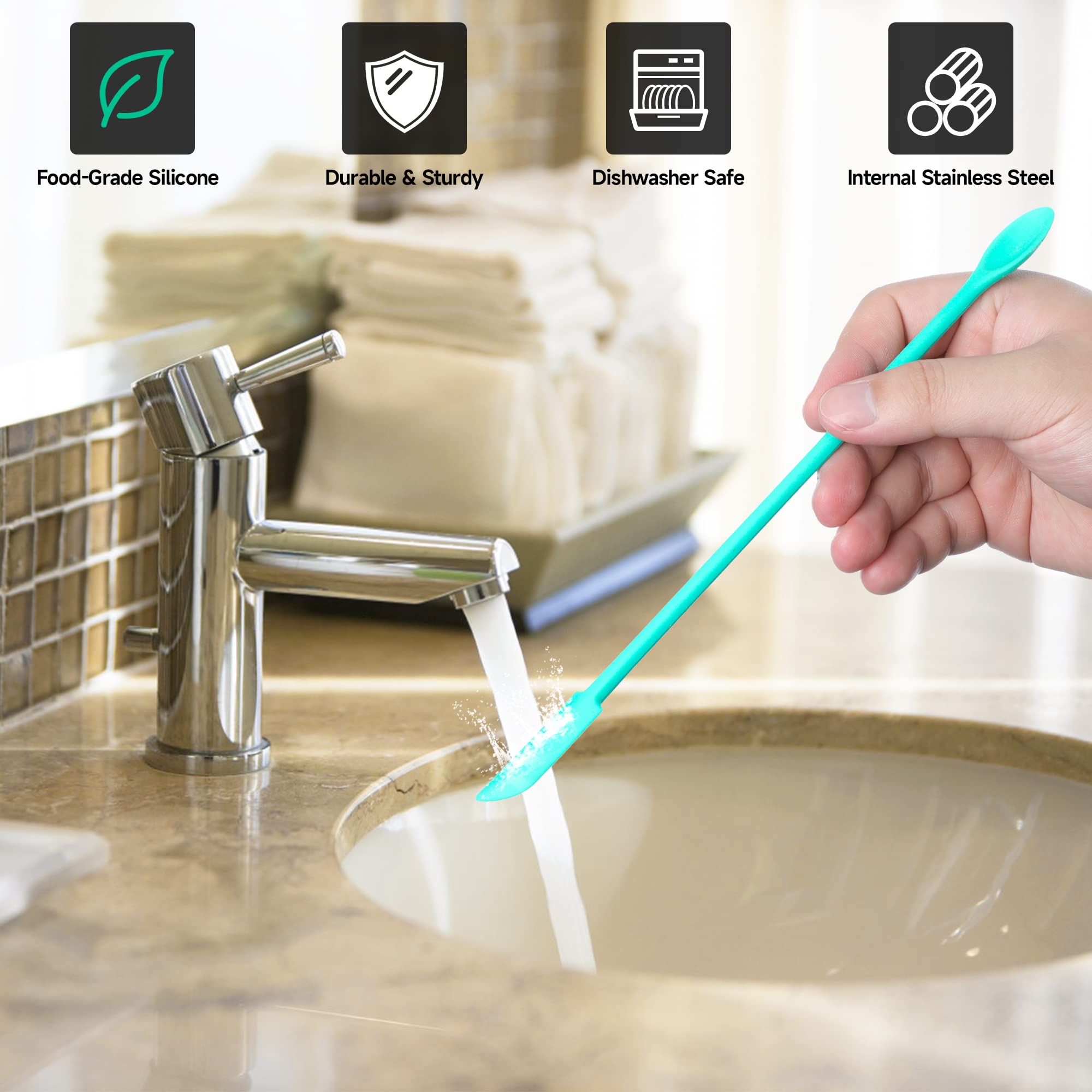 4Pcs Makeup Spatula,Mini Cosmetic Spatula,Jar Scraper Small Silicone Spatula Lotion Stirrer Get from Food Bottles Beauty Product