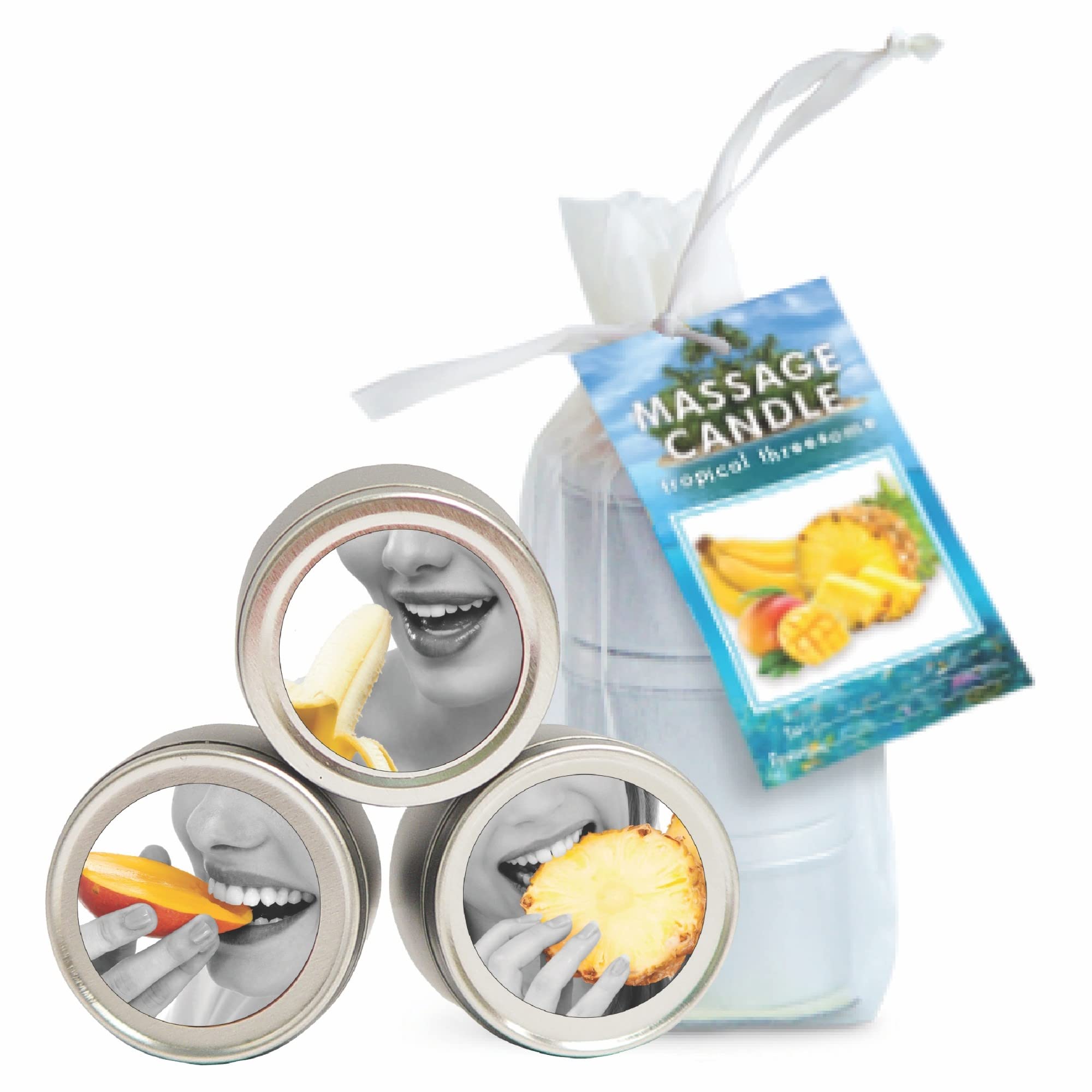 Earthly Body Edible Massage Candle, Tropical Trio - 2 oz Pineapple, Mango & Banana Flavors - 3-in-1 Formula Can Be Used as a Can