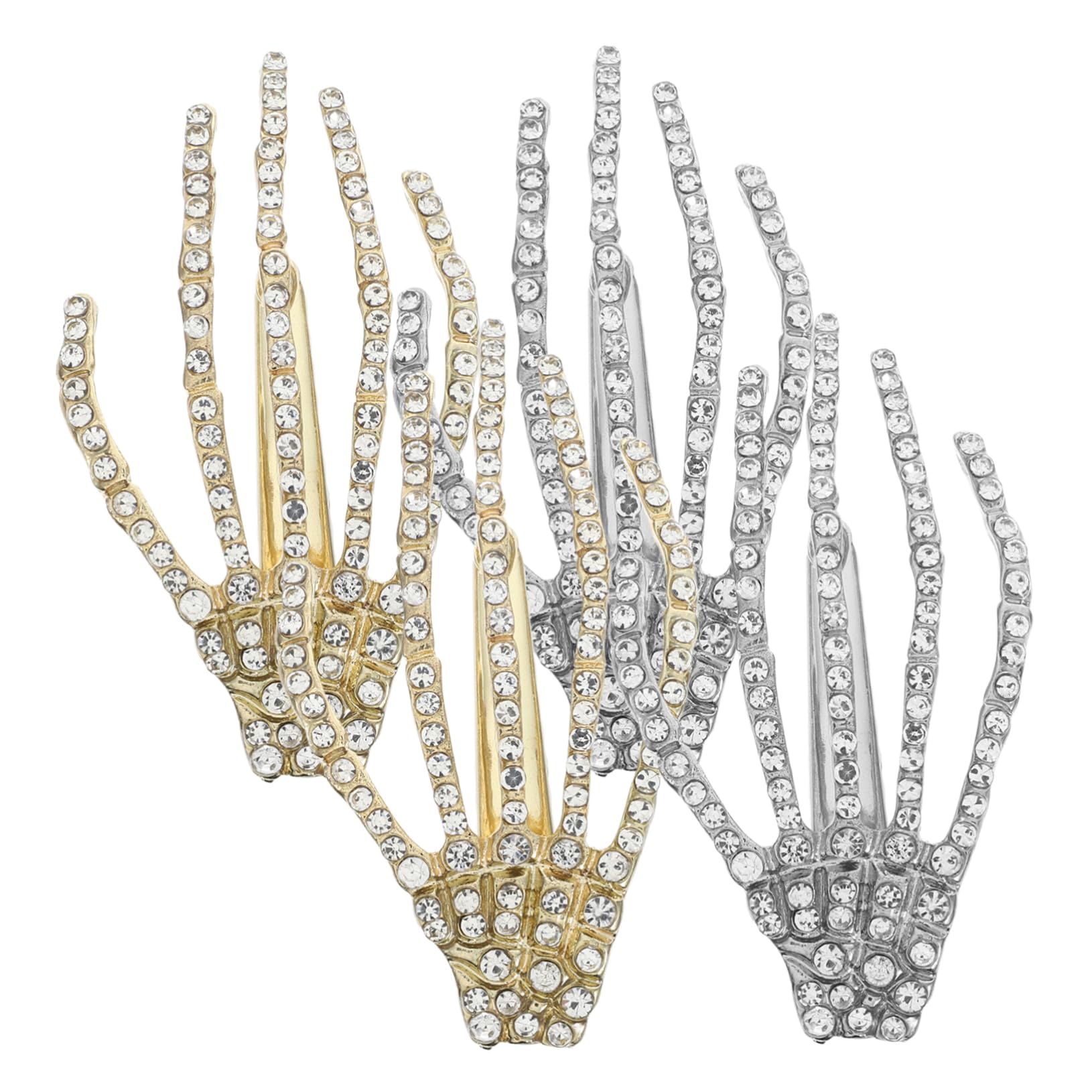 Minkissy 4pcs Alloy Rhinestone Skeleton Claws Skull Hand Sparkly Hair Clip Hairpin Zombie Punk Horror Bobby Claw Barrette Hair A