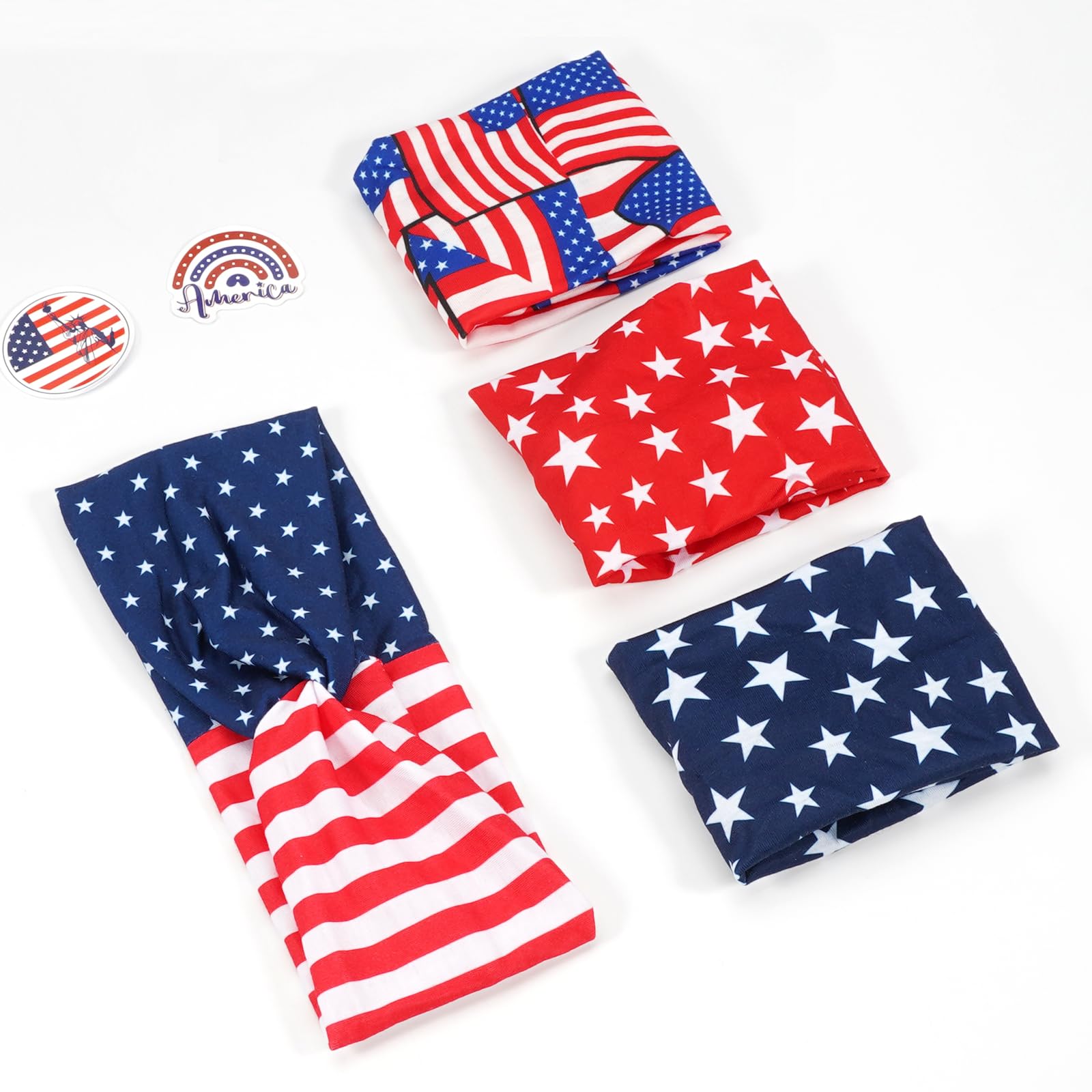 American Flag Headbands for Women Girls USA Red White and Blue Headband Twist Patriotic Knotted Striped Star Hairbands Elastic 4