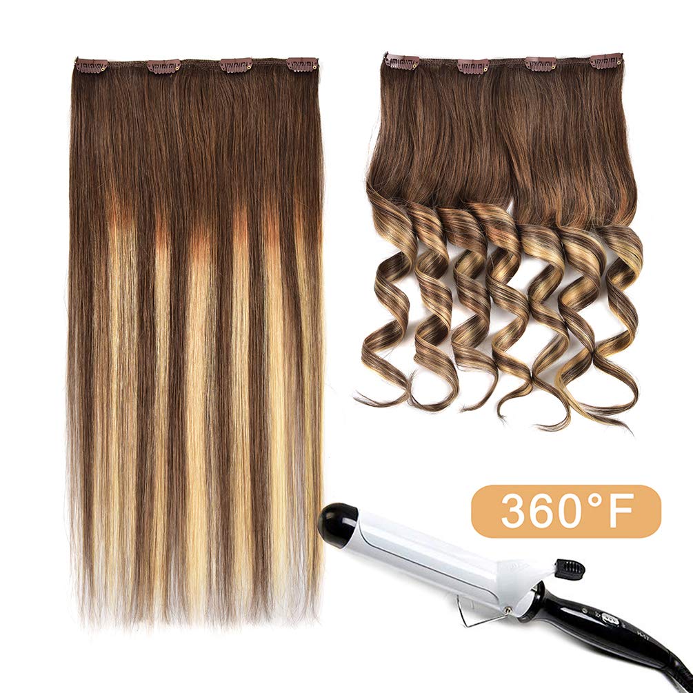 5 Pieces 18'' Remy Clip In Hair Extensions Human Hair Light Brown To Dirty Blonde Highlight Brown Ombre - Silky Straight Short T