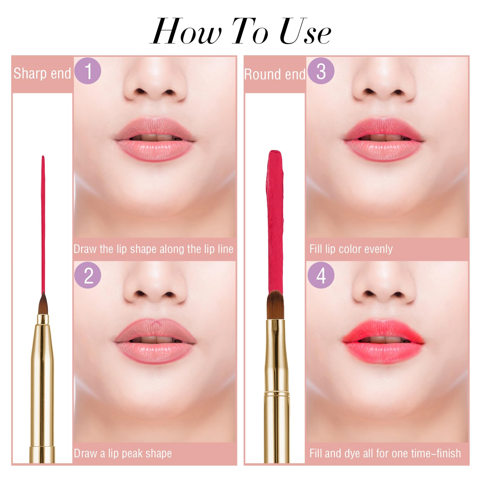 2 Pack Lip Brush For Lipstick Retractable With Cap, Double-Ended Lip Makeup Brushes Retractable Lip Gloss Lipstick Brush Applica