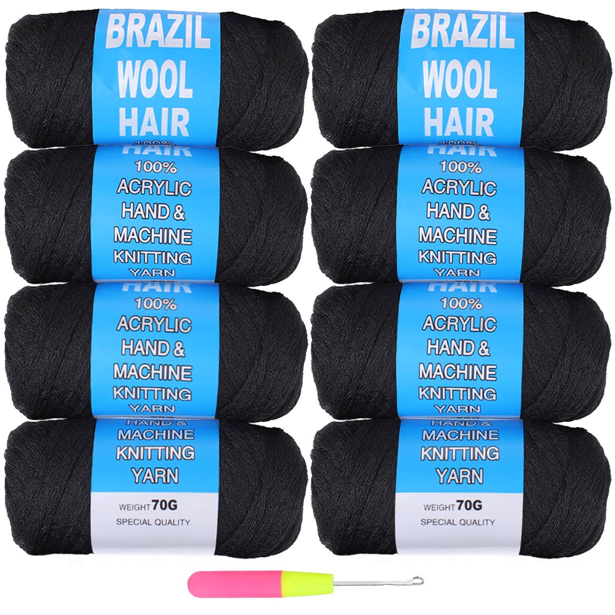 COOKOO 8 Roll Natural Black Brazilian Wool Hair Yarn for Hair Braiding Crochet Hair Senegalese Twisting African Braids Jumbo Bra