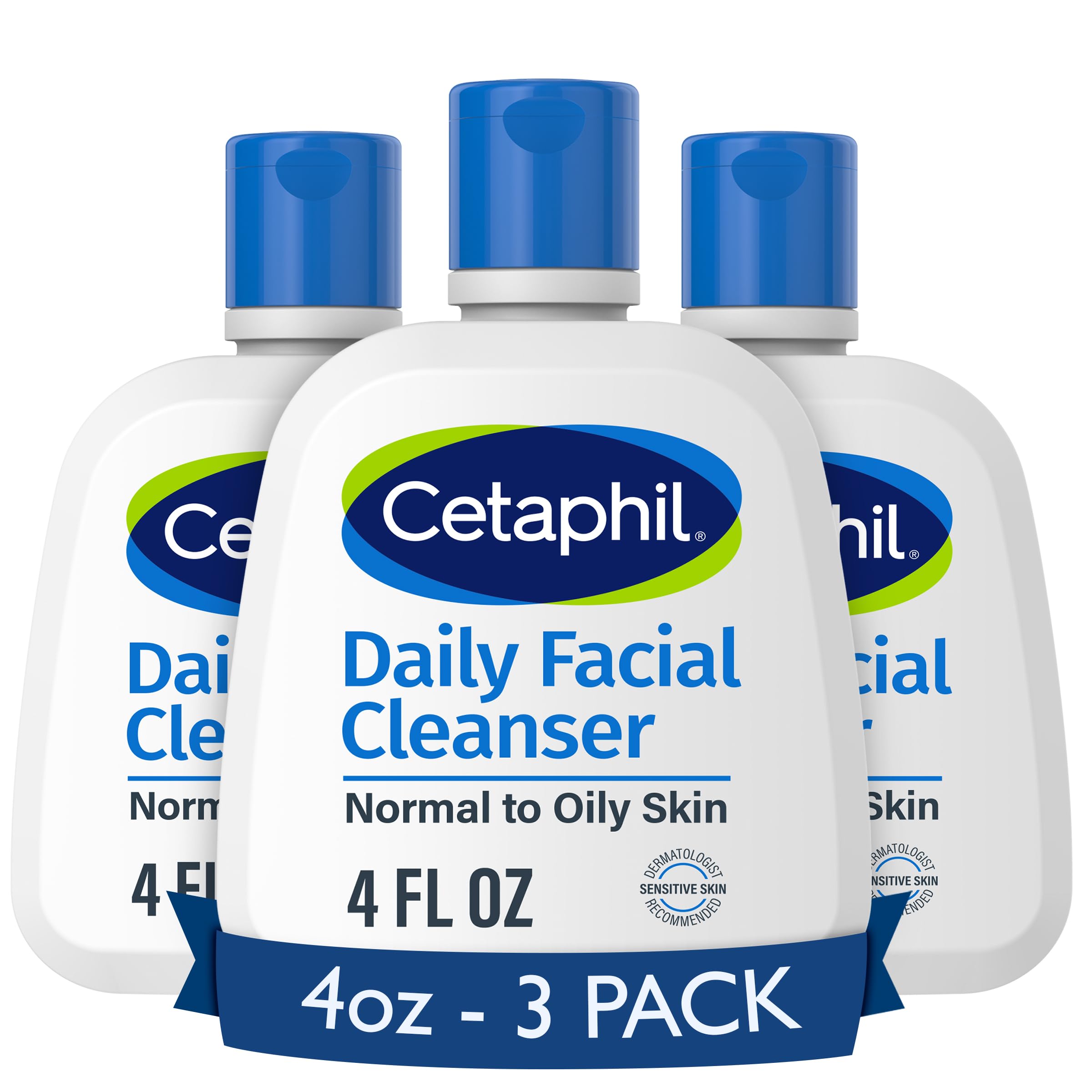 Cetaphil Face Wash, Daily Facial Cleanser For Sensitive, Combination To Oily Skin, New 4 Oz 3 Pack, Gentle Foaming, Soap Free, H