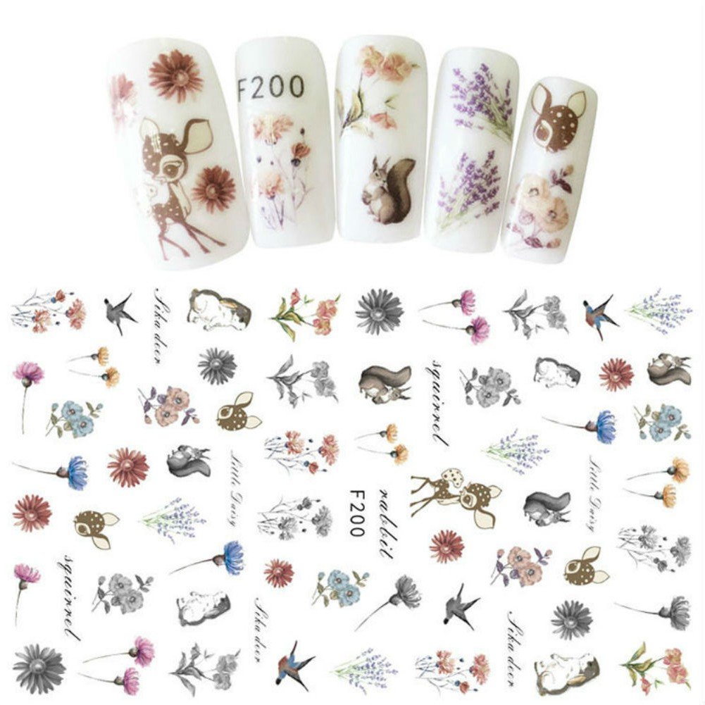 Akoak 4 Sheet/Set Nail Water Decal Stickers Animal And Floral Pattern Transfer Sticker Manicure Nail Art Decoration