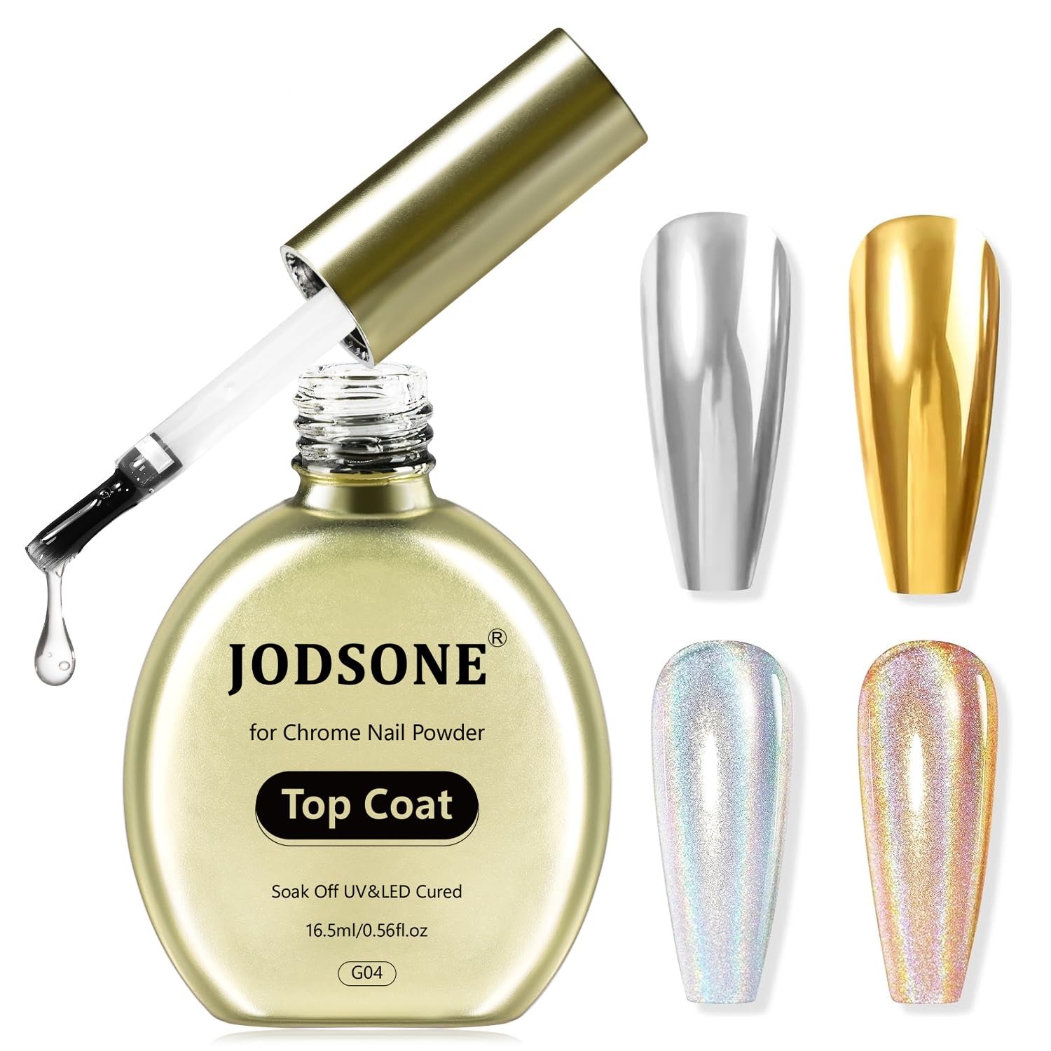 JODSONE Top Coat for Chrome Nail Powder - 16.5ml No Wipe Gel Top Coat for Rubbing Mirror/Chrome Nail Powders, Smooth Finish, Hig