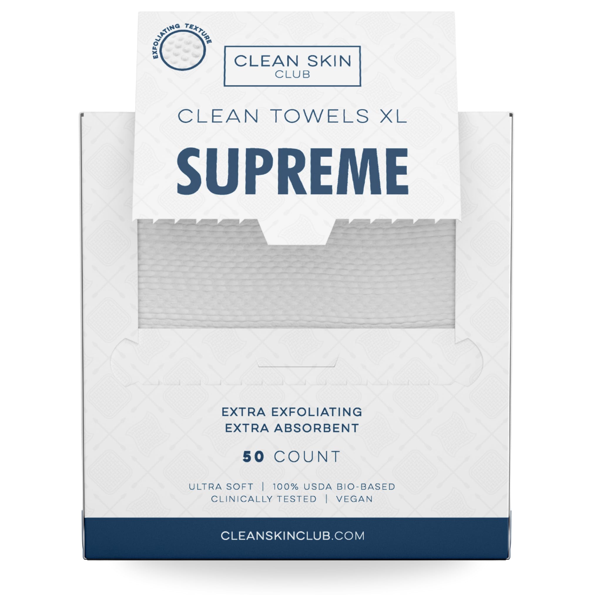 Clean Skin Club Clean Towels XL Supreme, 100% USDA Biobased Dermatologist Approved Face Towel, Gentle Exfoliation, Disposable Fa