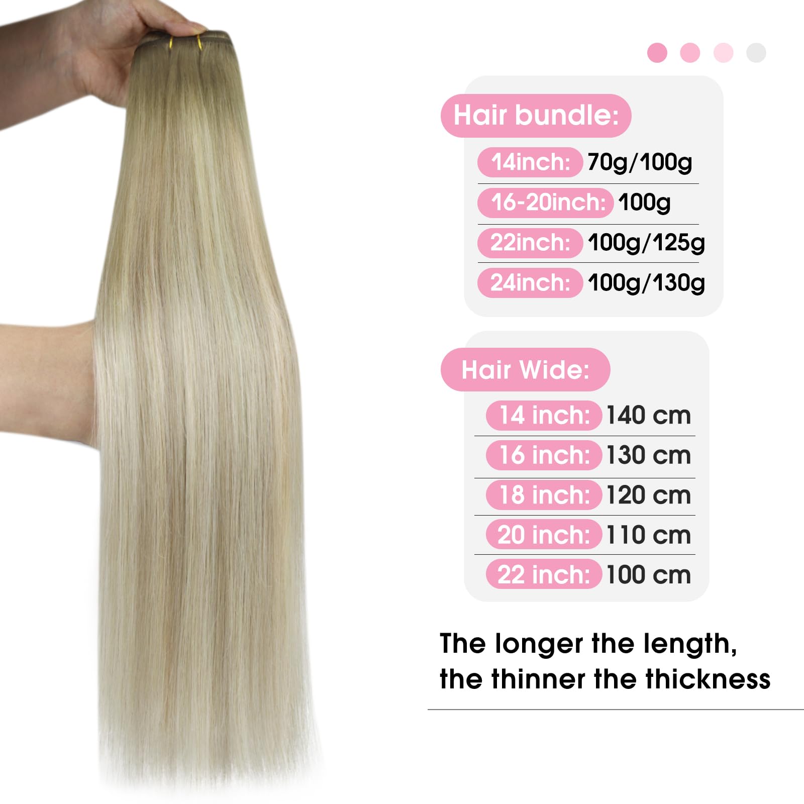 YoungSee 100g 14inch Sew in Hair Extensions Real Human Hair Ombre Human Hair Weft Extensions Medium Brown Fading to Brown Mix Pl
