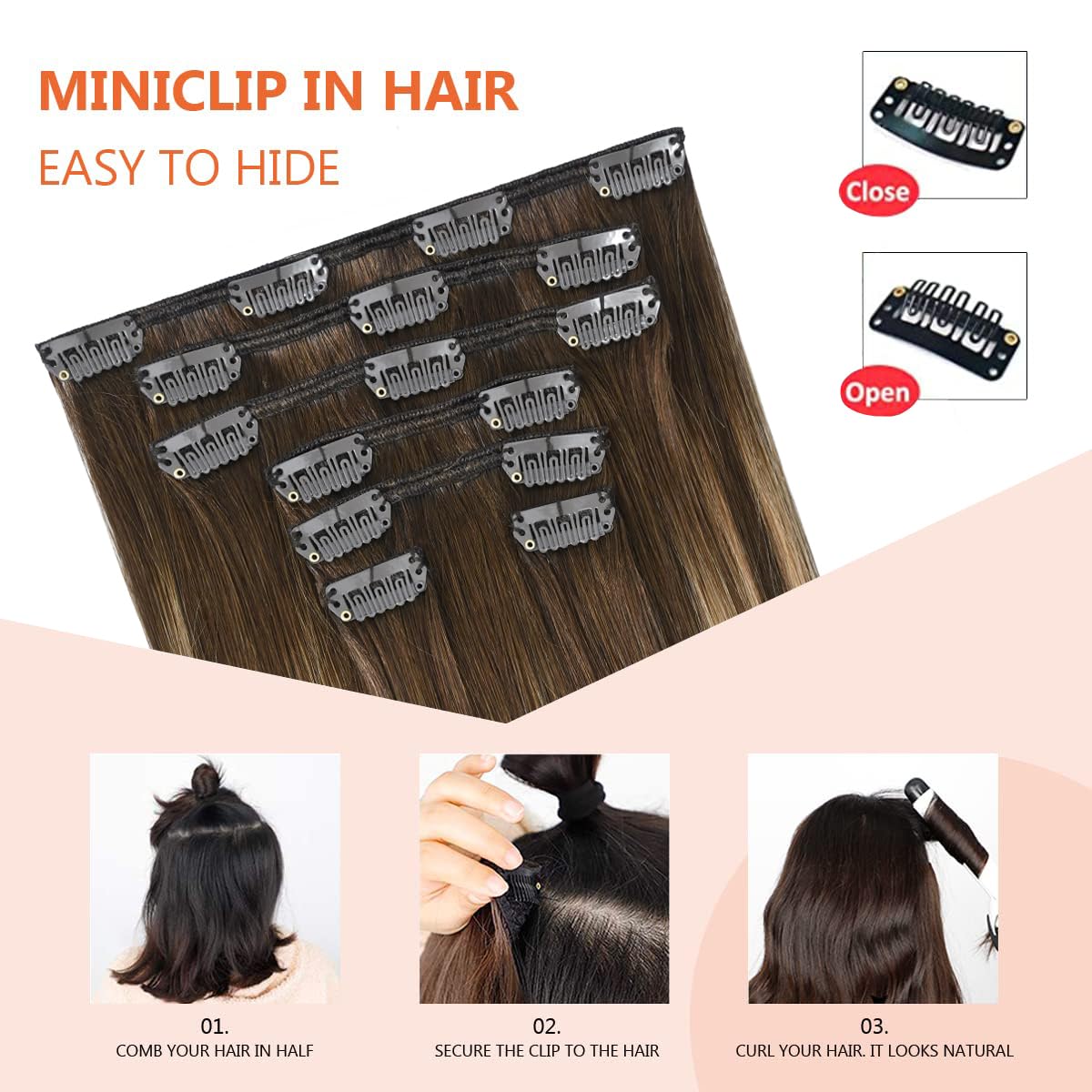 Ugotrays Balayage Hair Extensions Real Human Hair Ombre Medium Brown Fading To Caramel Blonde 12Inches 70G Highlights 100% Human