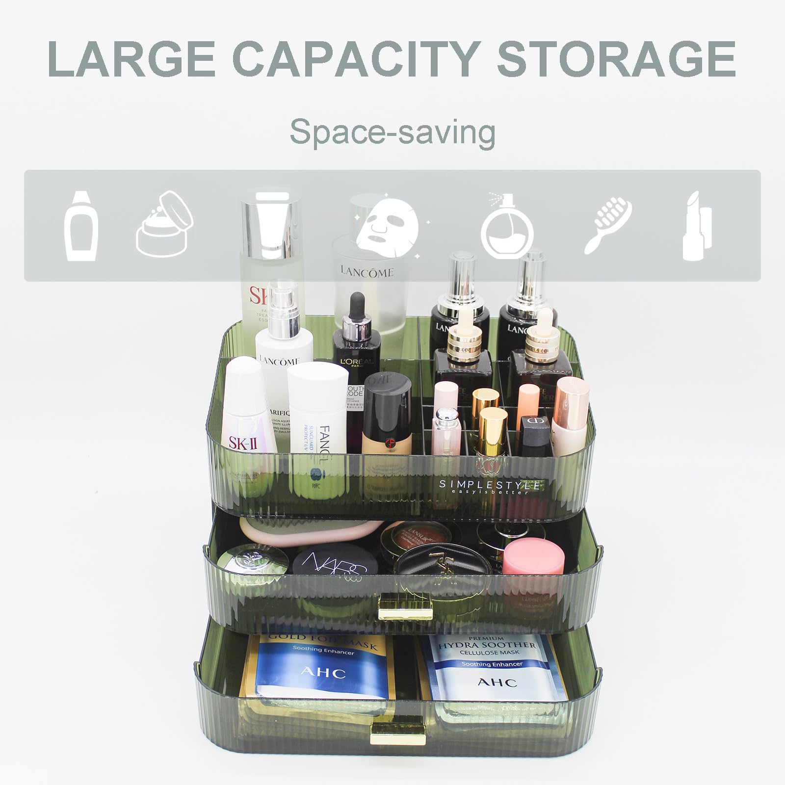 Makeup Organizer With 2 Drawers, Cosmetics Organizer For Bedroom And Bathroom Vanity Countertops, Large Capacity Cosmetic Storag