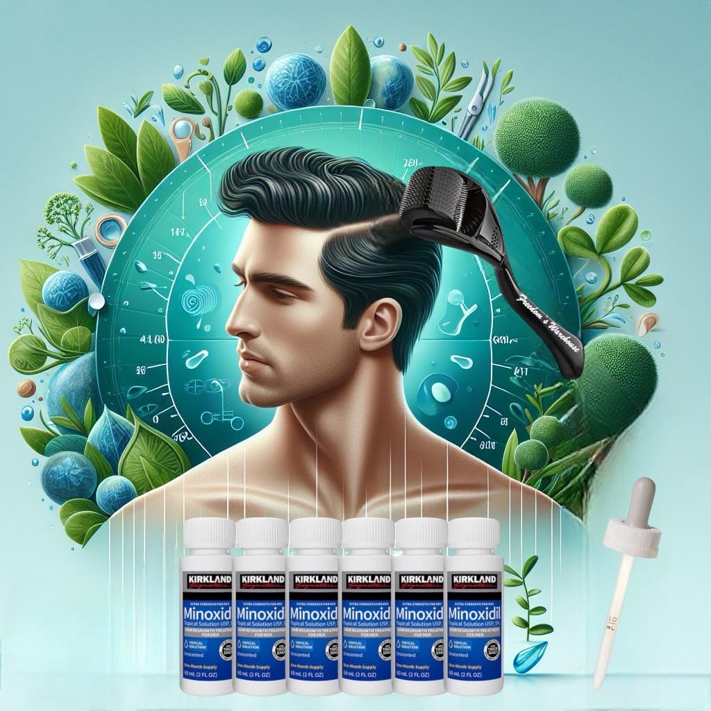 (6 Pack) Kirkland Minoxidil for Men Hair Regrowth Treatment, Liquid Extra Strength 5% Topical Solution, 6 Months Supply - Droppe