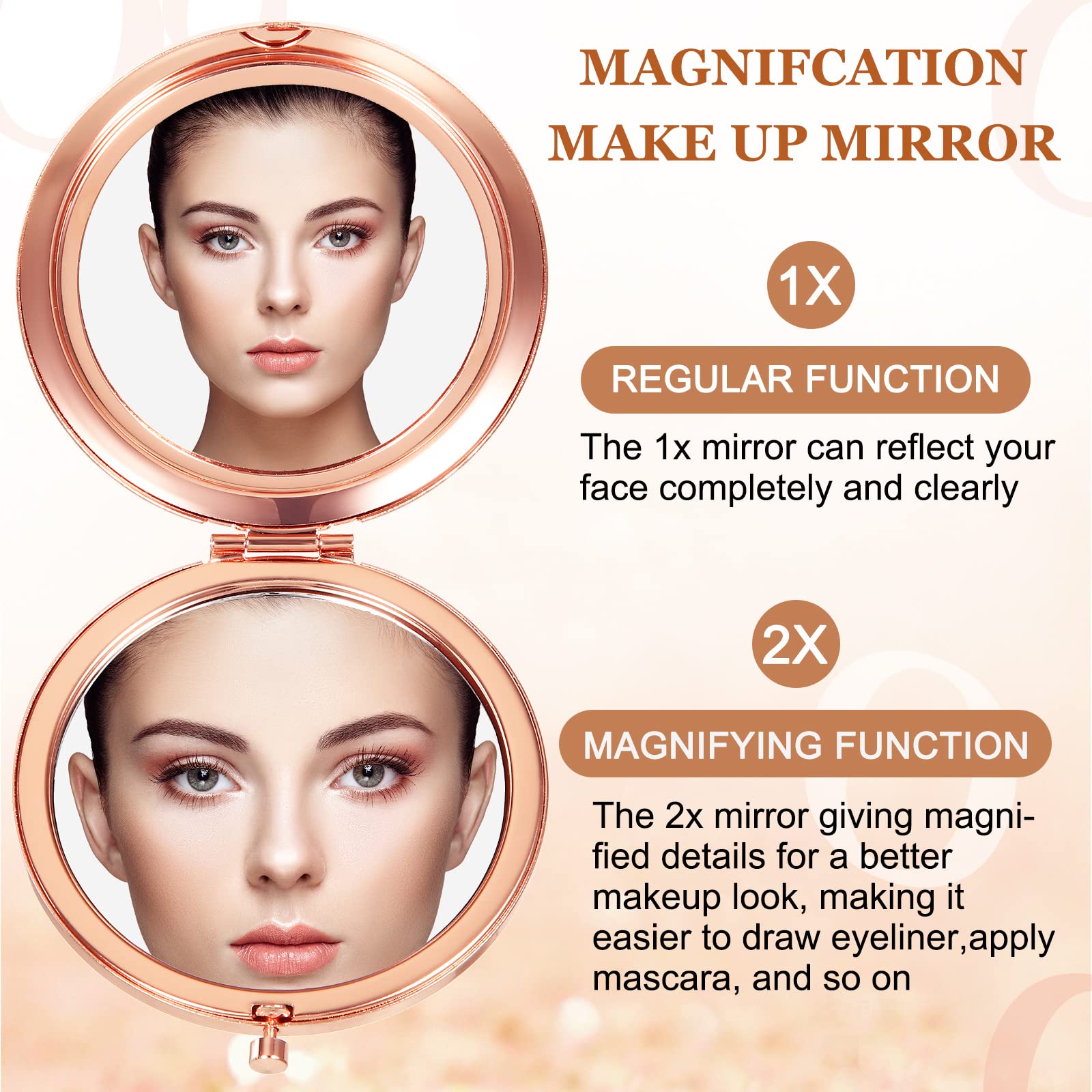 100 Pcs Small Compact Mirror Folding Pocket Makeup Mirror Round Hand Held Mirror Cosmetic Magnifying Compact Mirror Rhinestone M