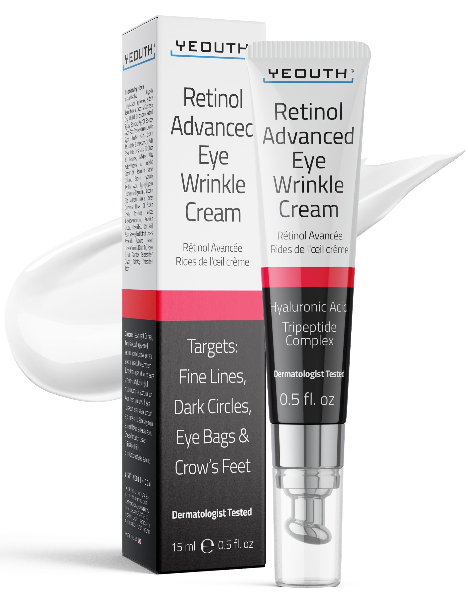 YEOUTH Retinol Eye Cream Anti Aging, Firming Under Eye Cream for Puffiness and Bags Under Eyes for Wrinkles and Dark Circles wit