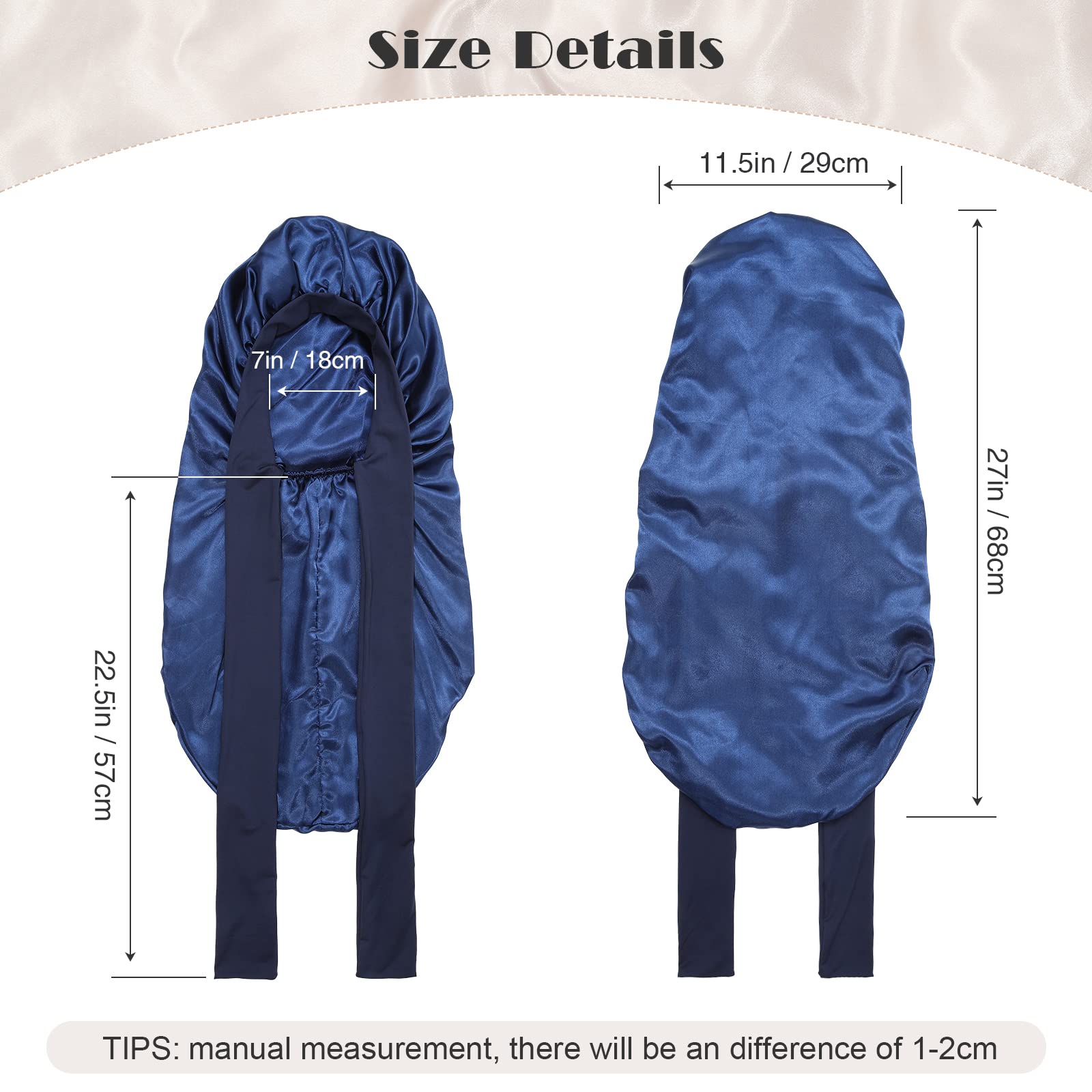 Awaytr Long Satin Bonnet For Braids - Elastic Silk Hair Bonnets For Sleeping Night Cap Stretchy Tie Band For Women(Navy Blue)