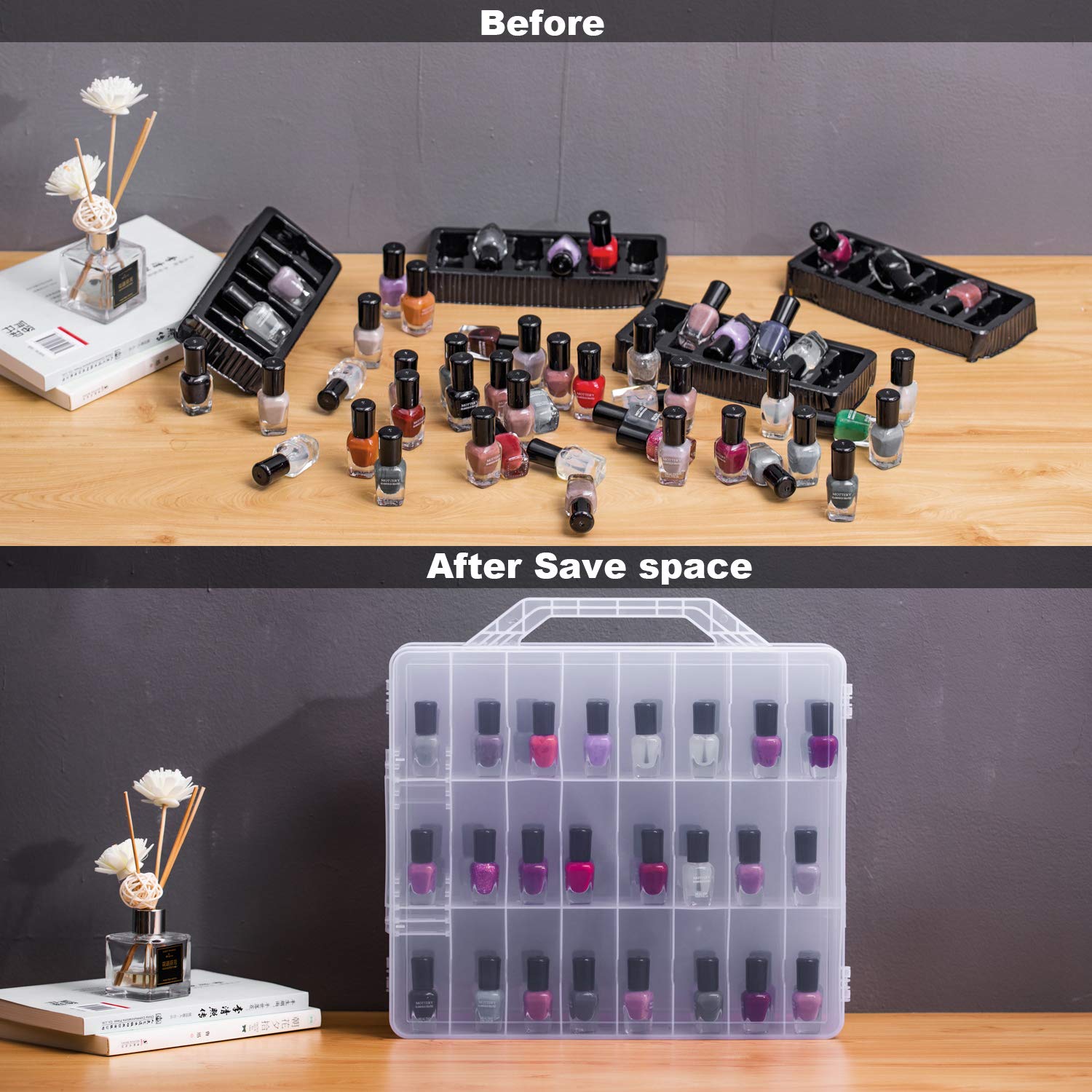Dreamgenius Nail Polish Organizer Case For 48 Bottles With 2 Nail Separators, Double Side Gel Nail Polish Holder With Adjustable
