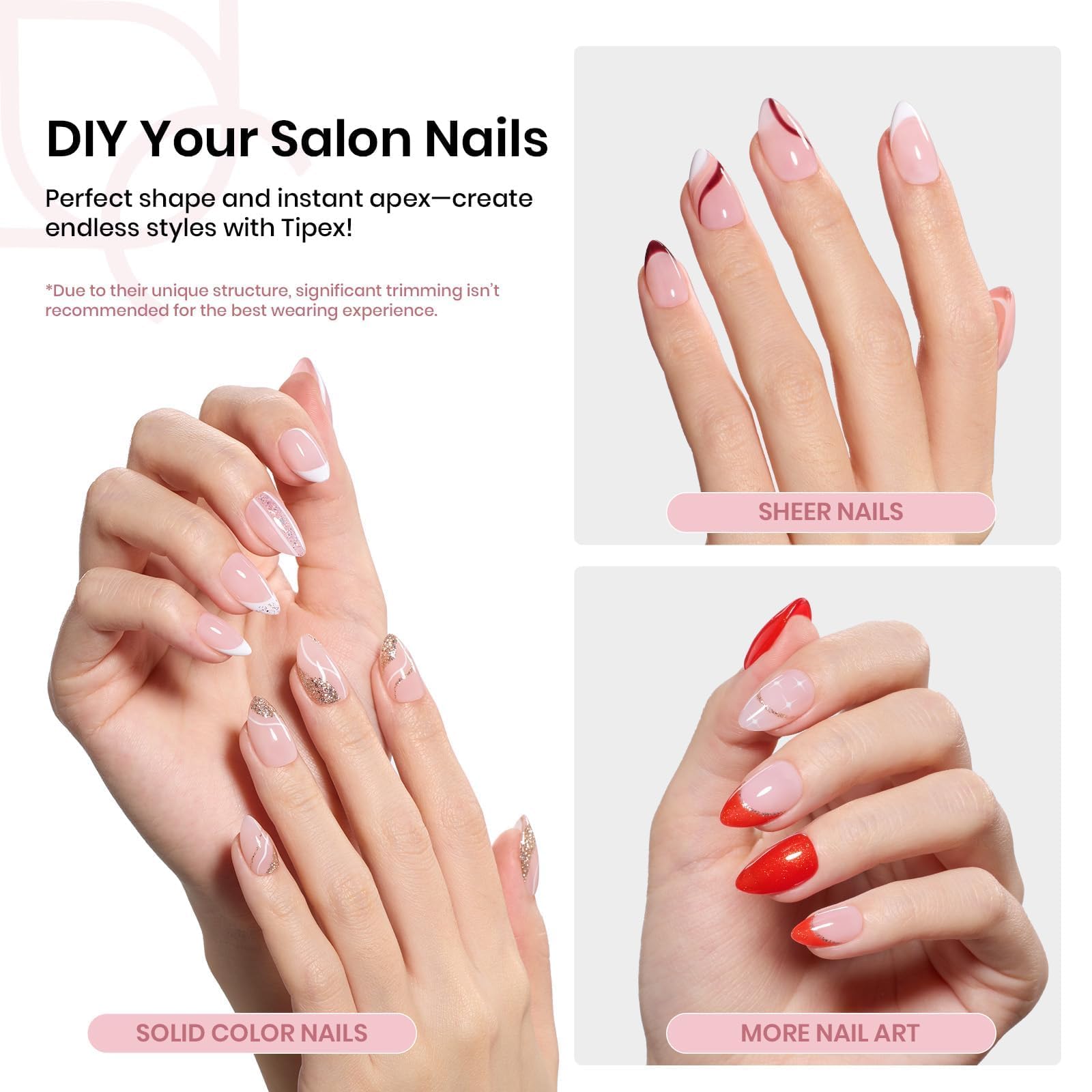 Beetles Tipex Instant Apex Nail Tips Almond Short-Pre-Building & Pre-Etched Strong Thick Acrylic,16 Sizes,192 Pieces