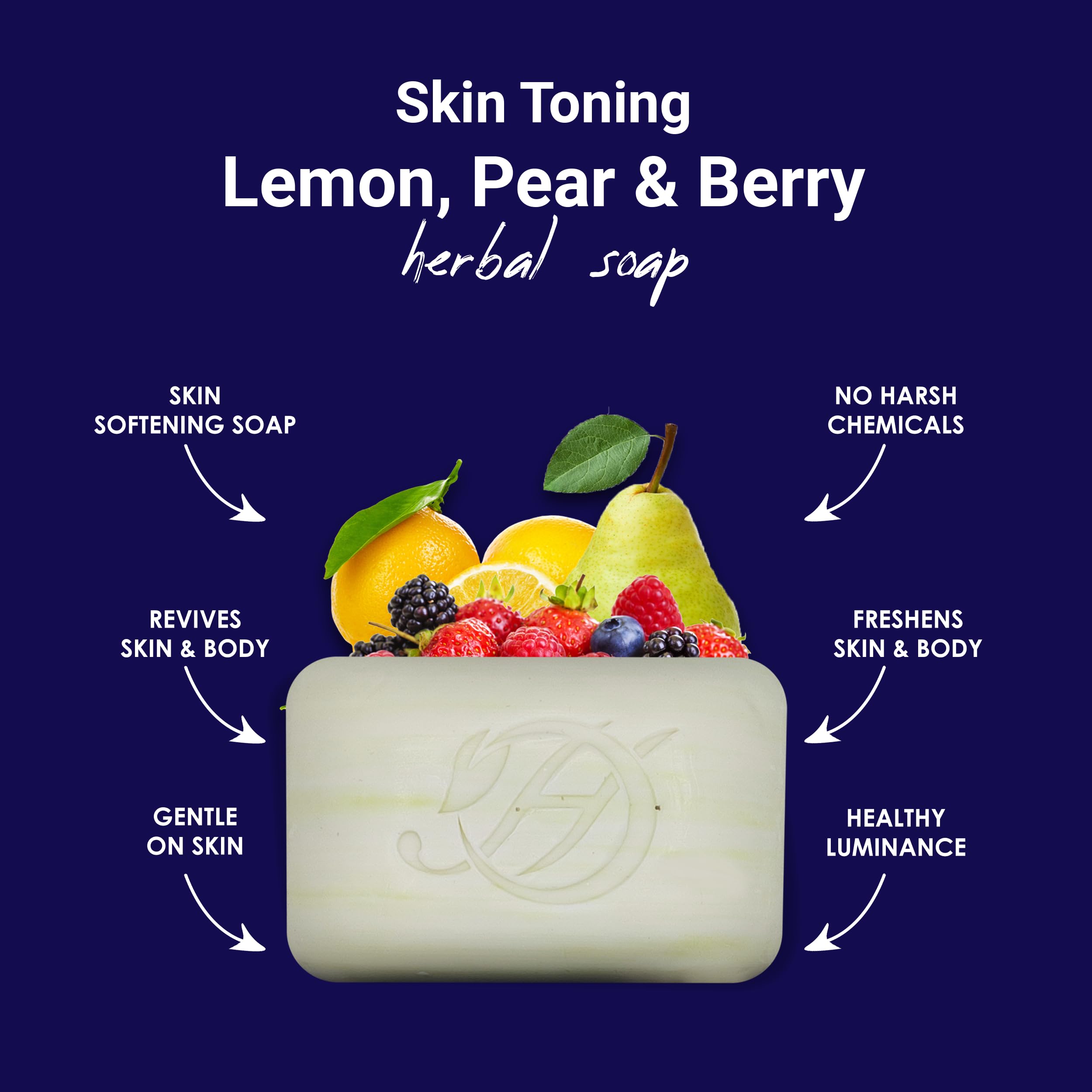 HERBOGANIC Lemon Pear and Berry Herbal Soap | Pack of 3 of 5oz soap Bar | Natural Bar Soap for Face and Body | Hydrating and Nou