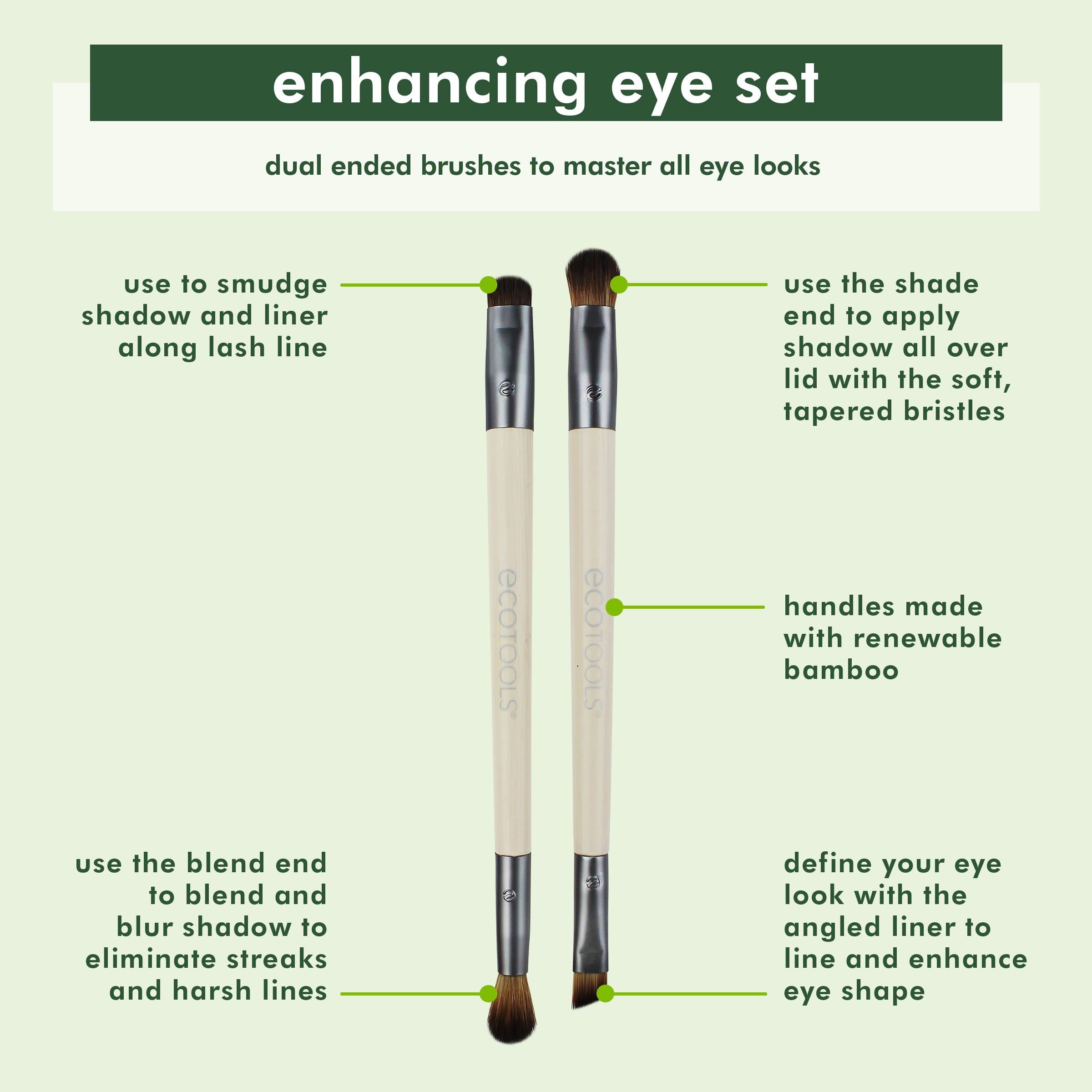 Ecotools Eye Enhancing Duo Makeup Brush Kit, For Eyeshadow, Use To Define, Blend, Smudge, & Shade Eyes, Synthetic Bristles, Eco-