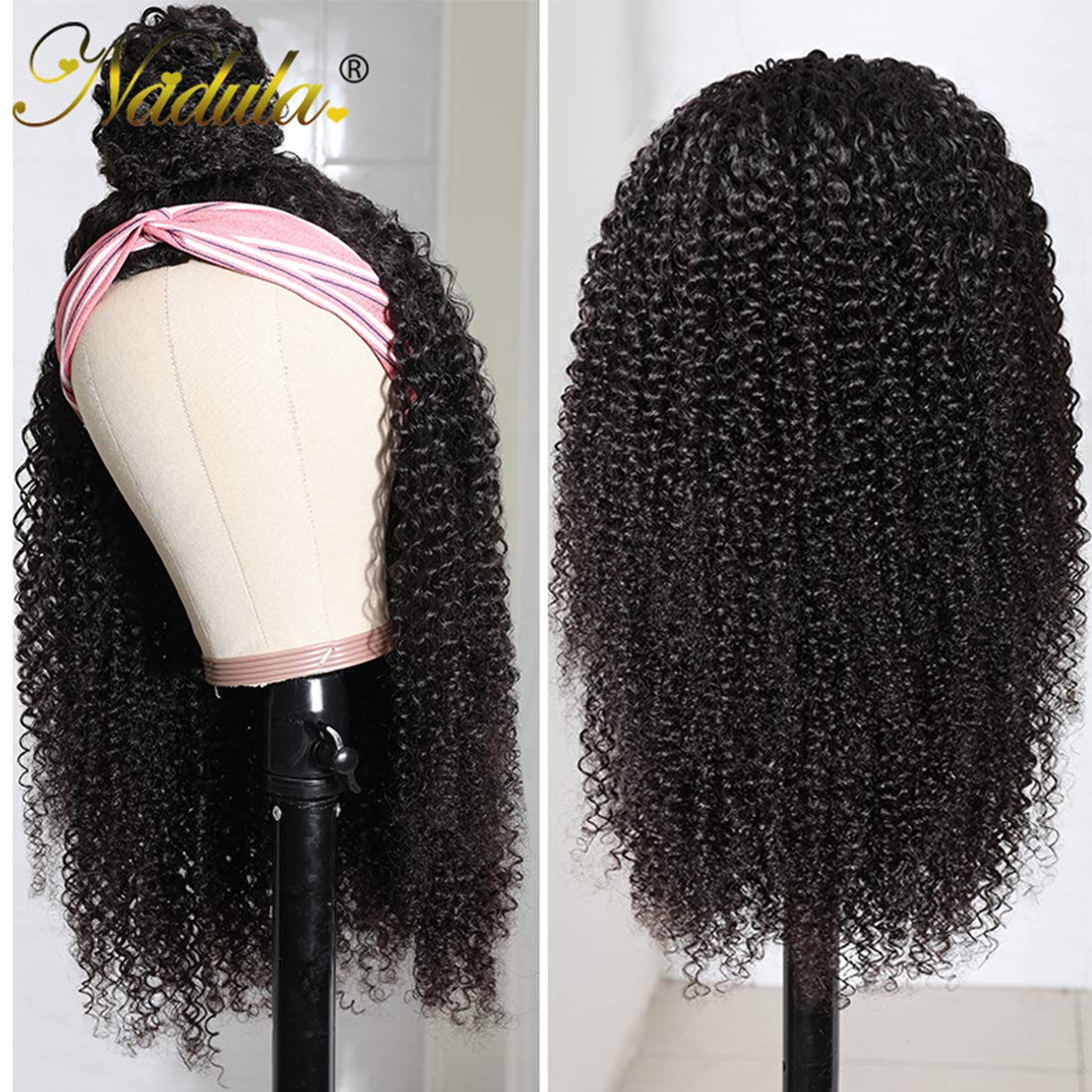 Nadula Hair 10A Afro Malaysian Kinky Curly Human Hair Half Wig Wear With Or Without Headband For Women, 100% Virgin Human Hair H