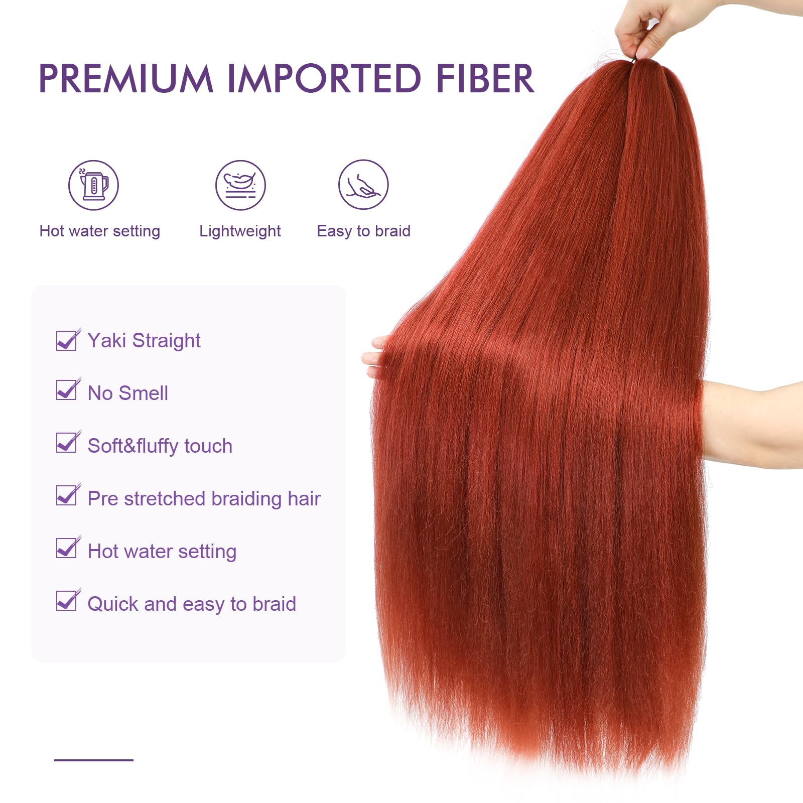 Rosdina Pre-Stretched Braiding Hair - 30 Inch 8 Packs Orange Super Long Braiding Hair For Twist Or Box Braids, Yaki Texture Hot