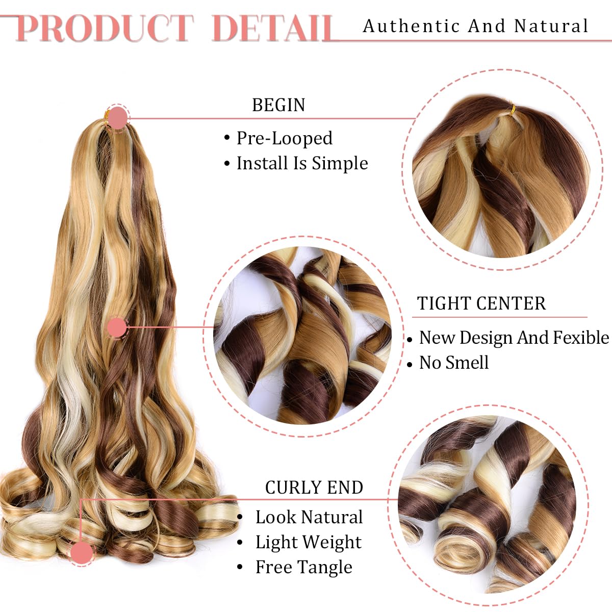 French Curly Braiding Hair 24 Inch Loose Wavy 8 Packs 75G/Pack Bouncy Braiding Hair Extensions #27/33/613 French Curls Braiding