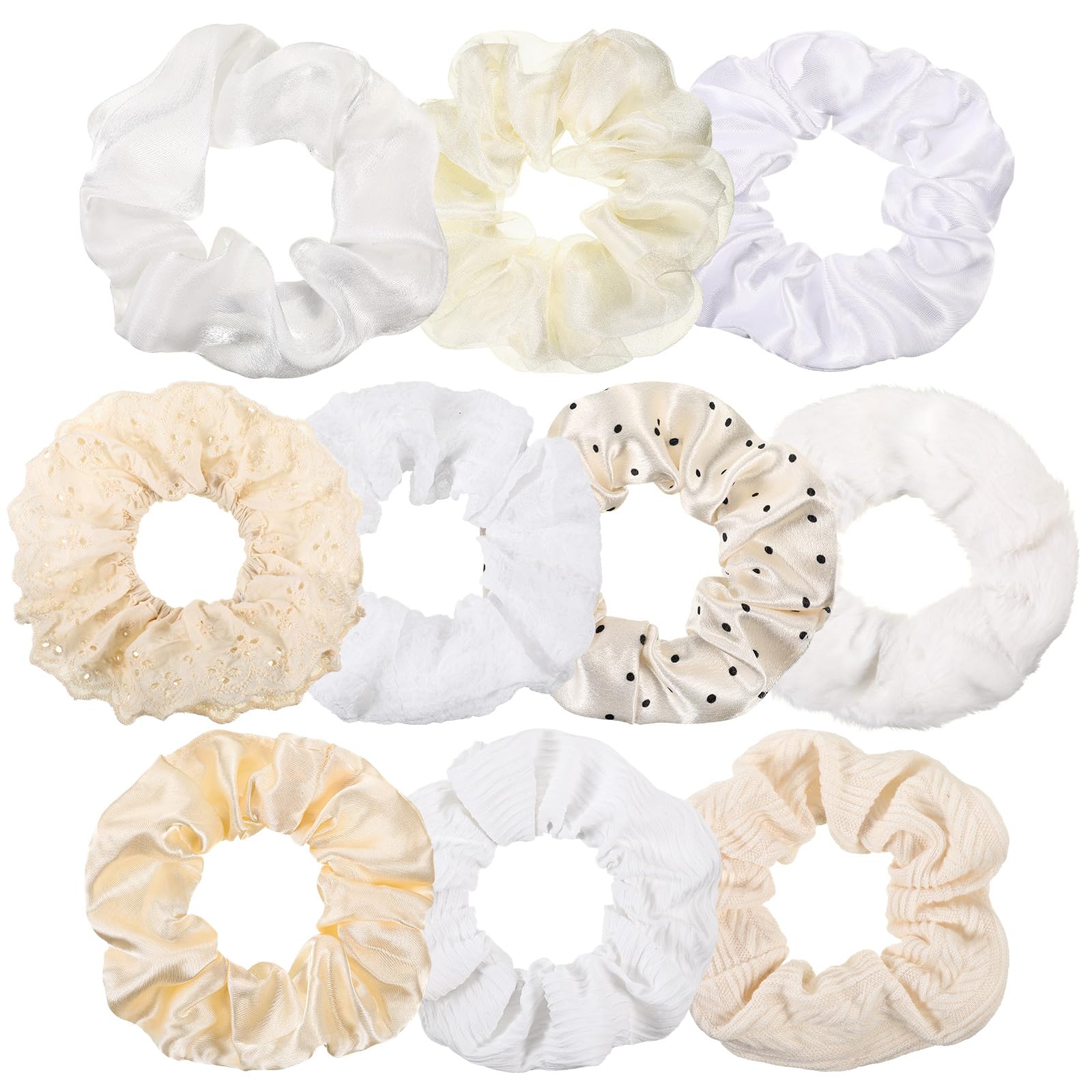 Yuxung 10 Pcs Hair Scrunchies for Women Satin Silk Scrunchies Fluffy Fuzzy Flower Plaid Bubble Hairties Bulk Elastic Hair Access