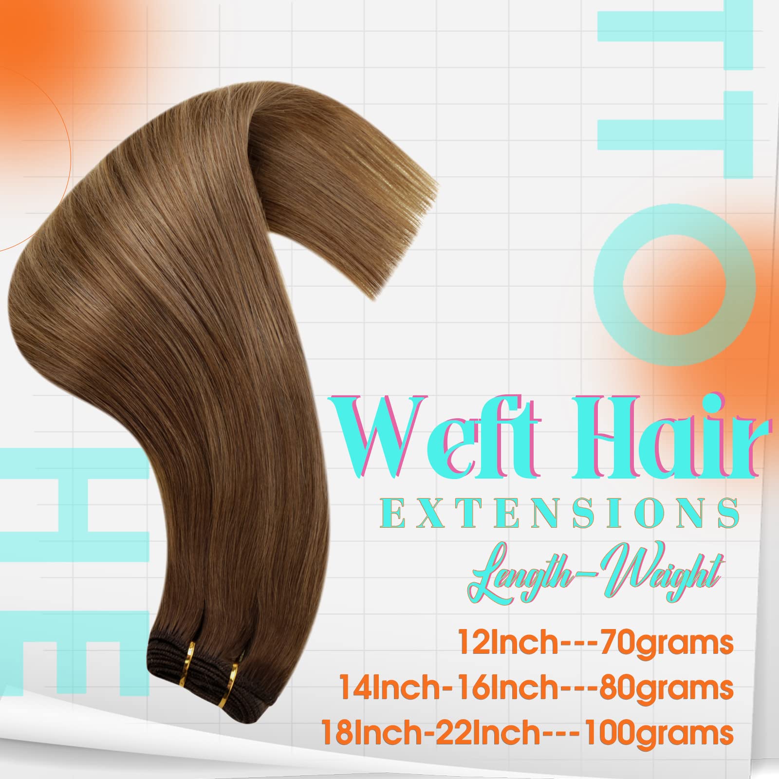 Hetto Ombre Sew in Weft Extensions #6/8/14 Brown to Light Brown Mix Dark Blonde Human Hair Weft 18 Inch Straight Weft Hair Exten