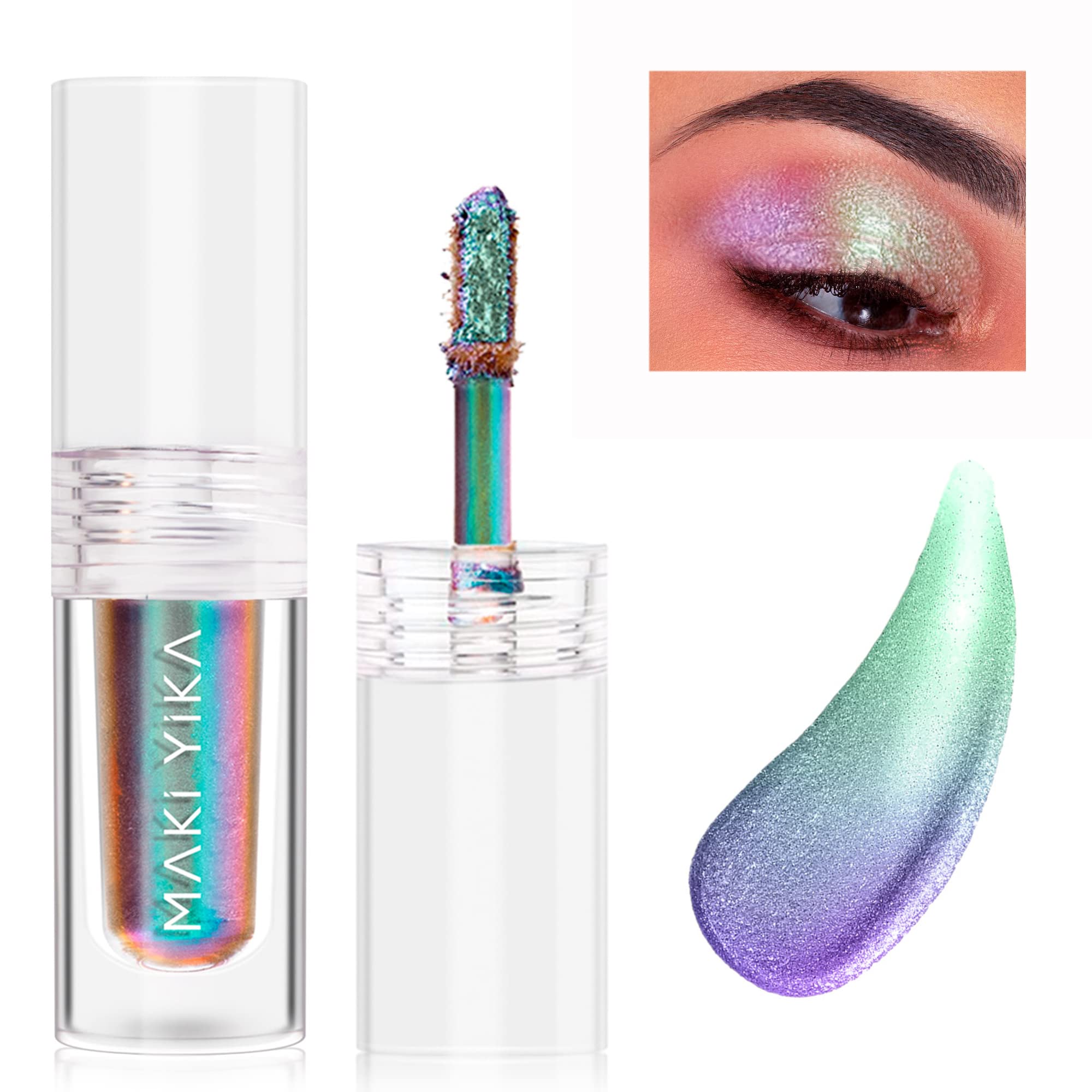 MAKI YIKA Glitter Liquid Eyeshadow Chameleon Metallic Eyeshadow MultiColor Shifting Long Lasting Multichrome Holographic Eye Top