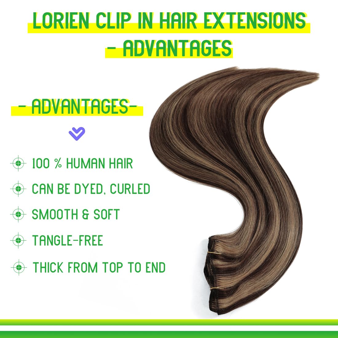 Lorien Clip In Hair Extensions Real Human Hair, 22 Inch 110G, 2/6 Dark Brown To Chestnut Brown, Clip In 100% Brazilian Remy Huma