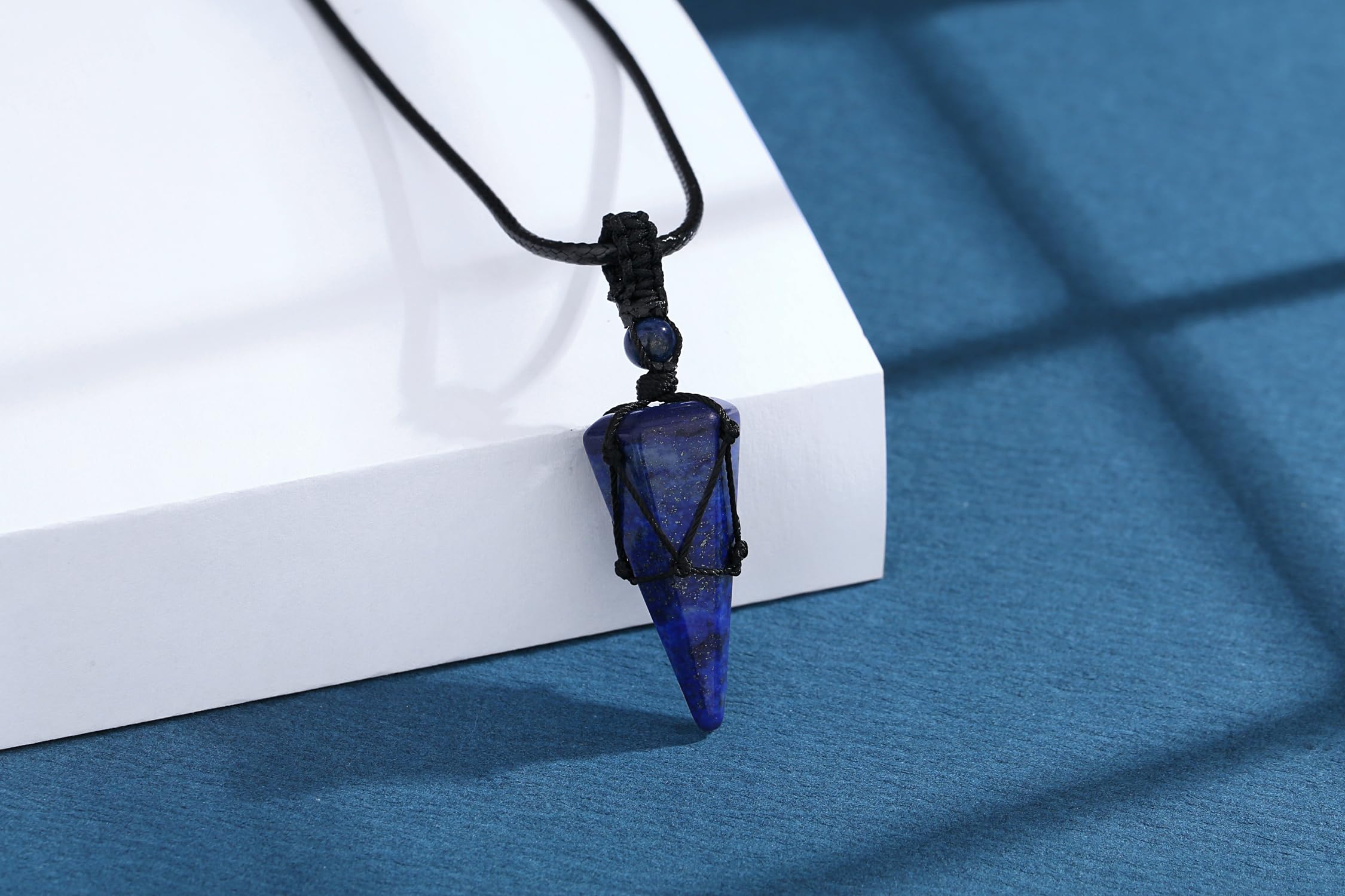 XIANNVXI Lapis Lazuli Necklace for Men 6 Facet Crystal Necklace for Men Necklaces Hippie Adjustable Rope Pointed Pendant Gift fo