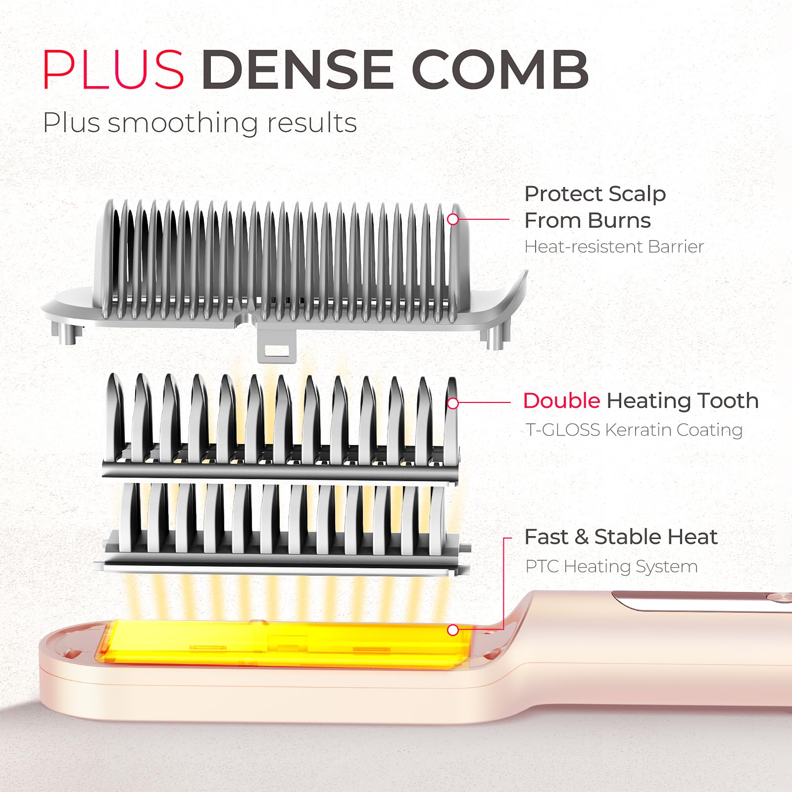 Tymo Ring Plus Ionic Hair Straightener Brush - Straightening Comb With Negative Ions For Women, Titanium Coating, 9 Temp Setting