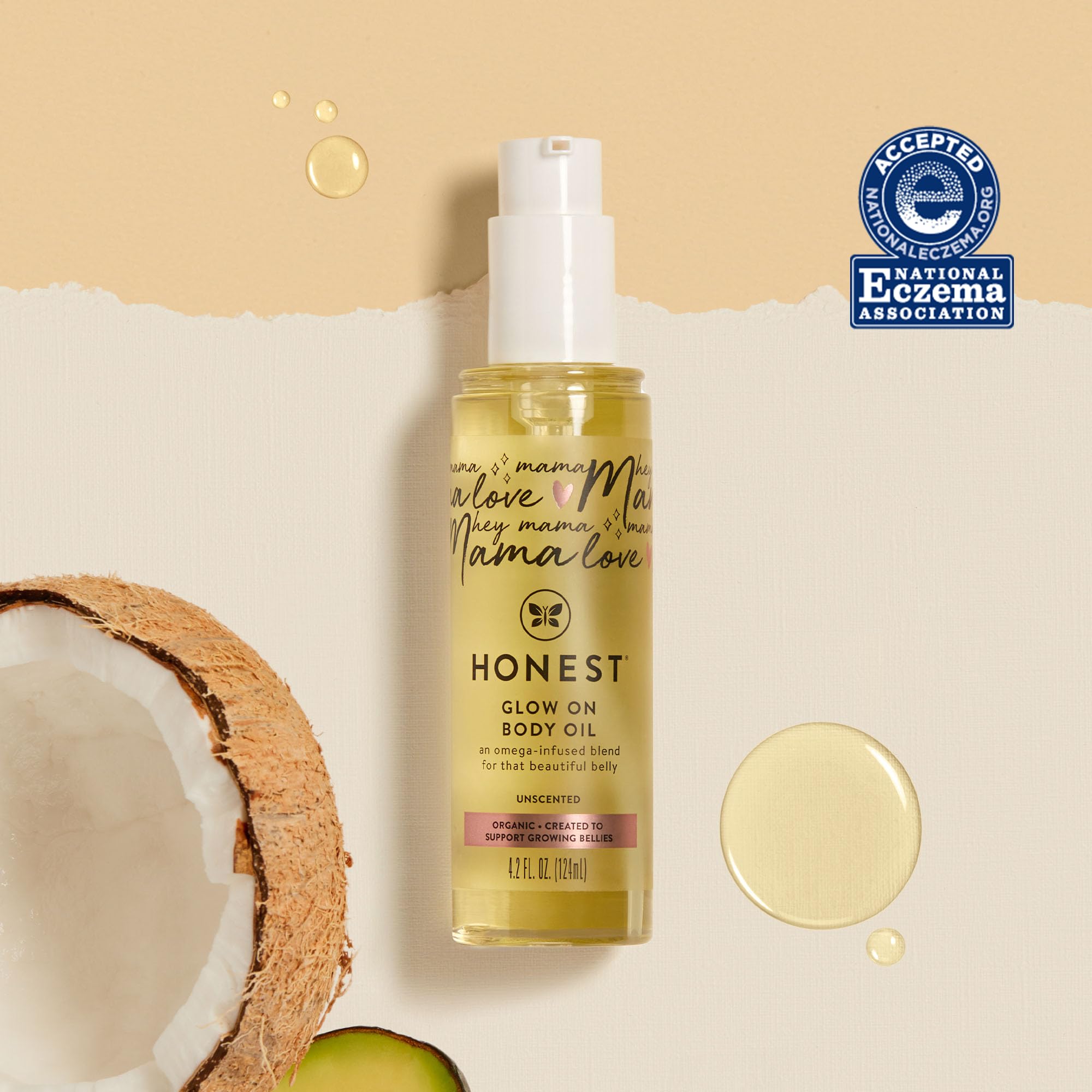 The Honest Company Honest Mama Glow On Body + Belly Oil | Organic, Plant-Based, Hypoallergenic, Omega-Infused | 4.2 Fl Oz
