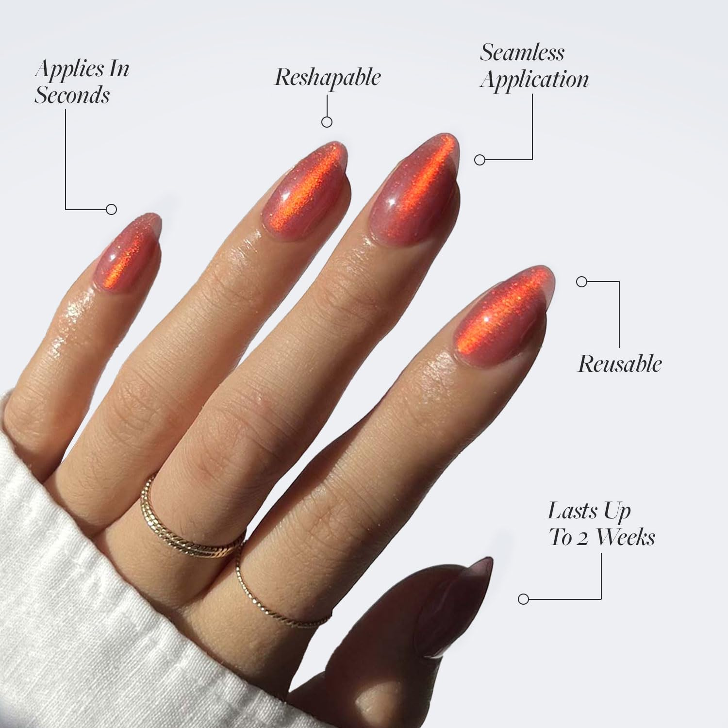 Glamnetic Press On Nails - Rose | Short Almond Rosy-Pink Nails With A Mesmerizing Metallic Finish | 15 Sizes - 30 Nail Kit With