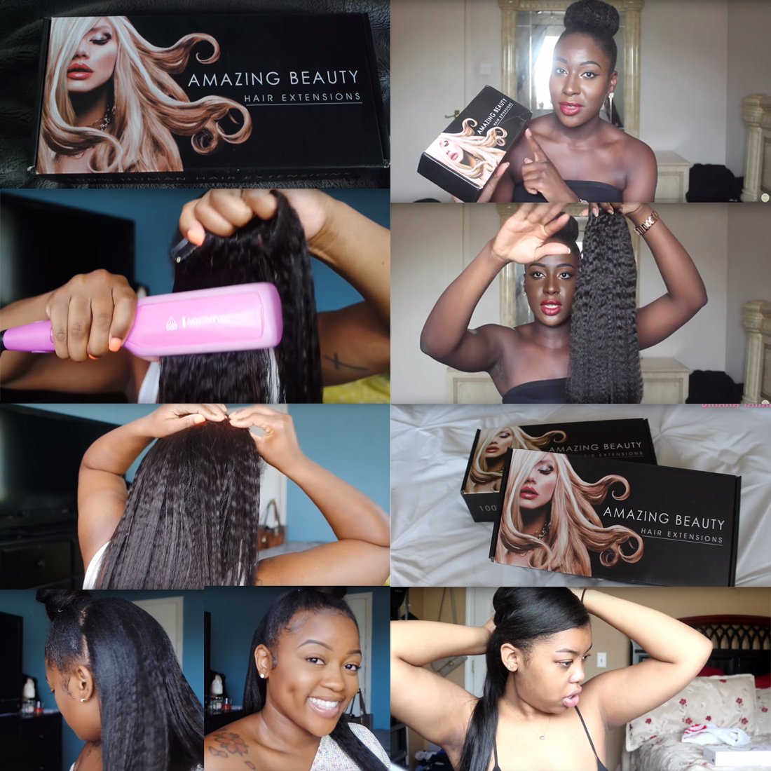 AmazingBeauty Kinkys Straight Human Hair Clip in Extensions 8A Grade Thick 100% Virgin Hair Natural Black 7 Pieces with 17 Clips