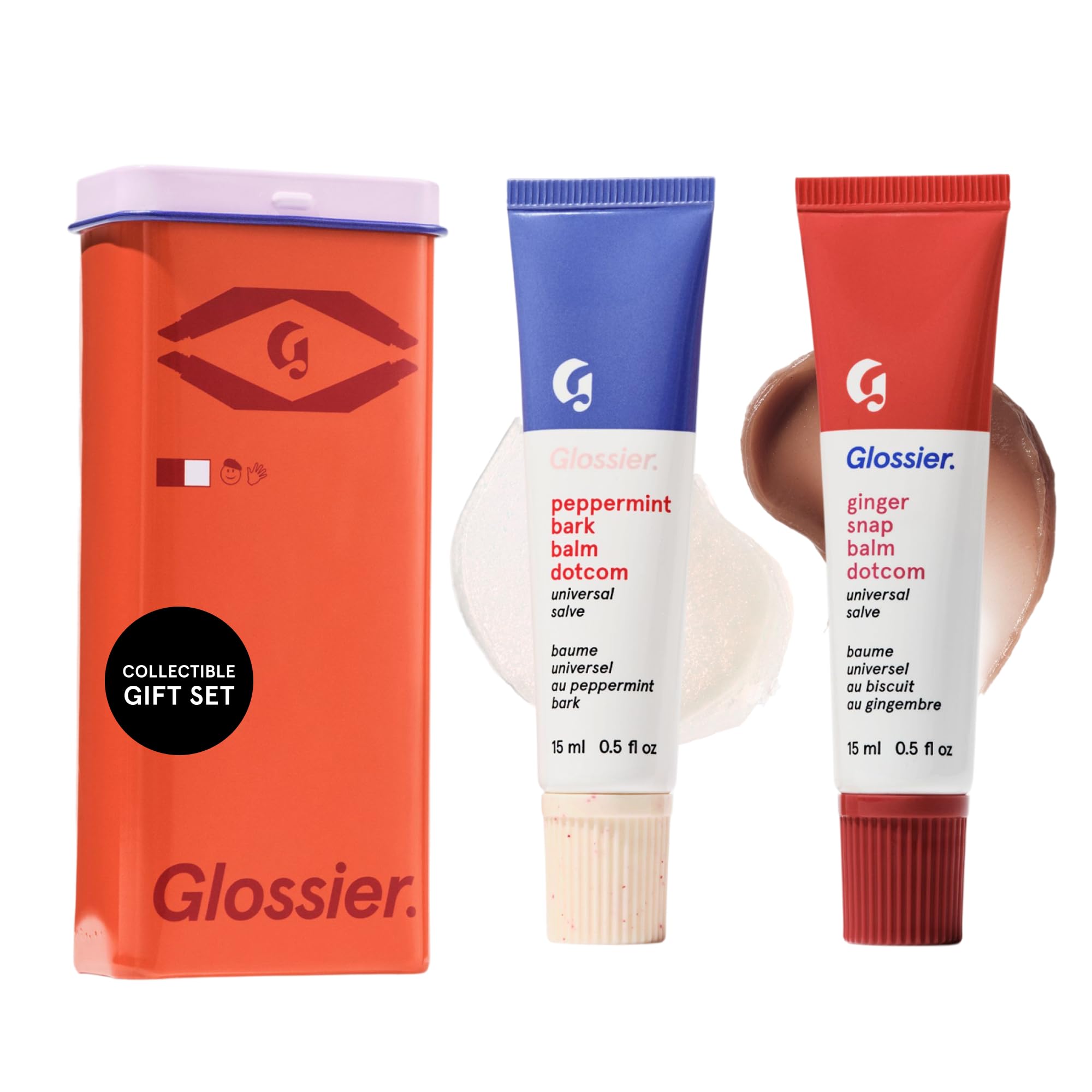 Glossier Balm Dotcom Hydrating Lip Balm Duo - Peppermint Bark & Ginger Snap - Lanolin, Beeswax & Castor Oil for Dry Lips - Nouri