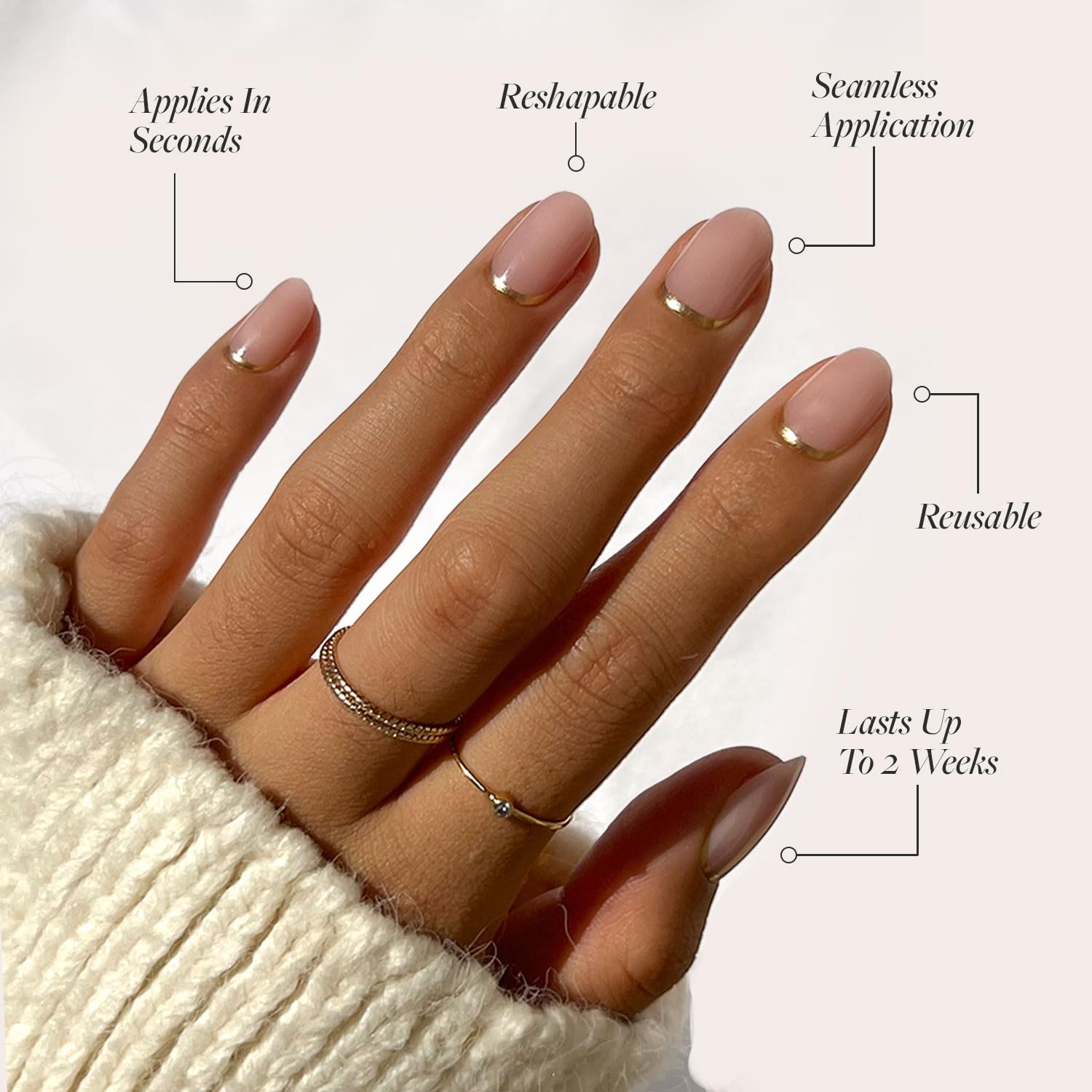 Glamnetic Press On Nails - Goal Digger | Glossy, Semi-Transparent, Short Round Nails, Reusable | 12 Sizes - 30 Nail Kit With Glu