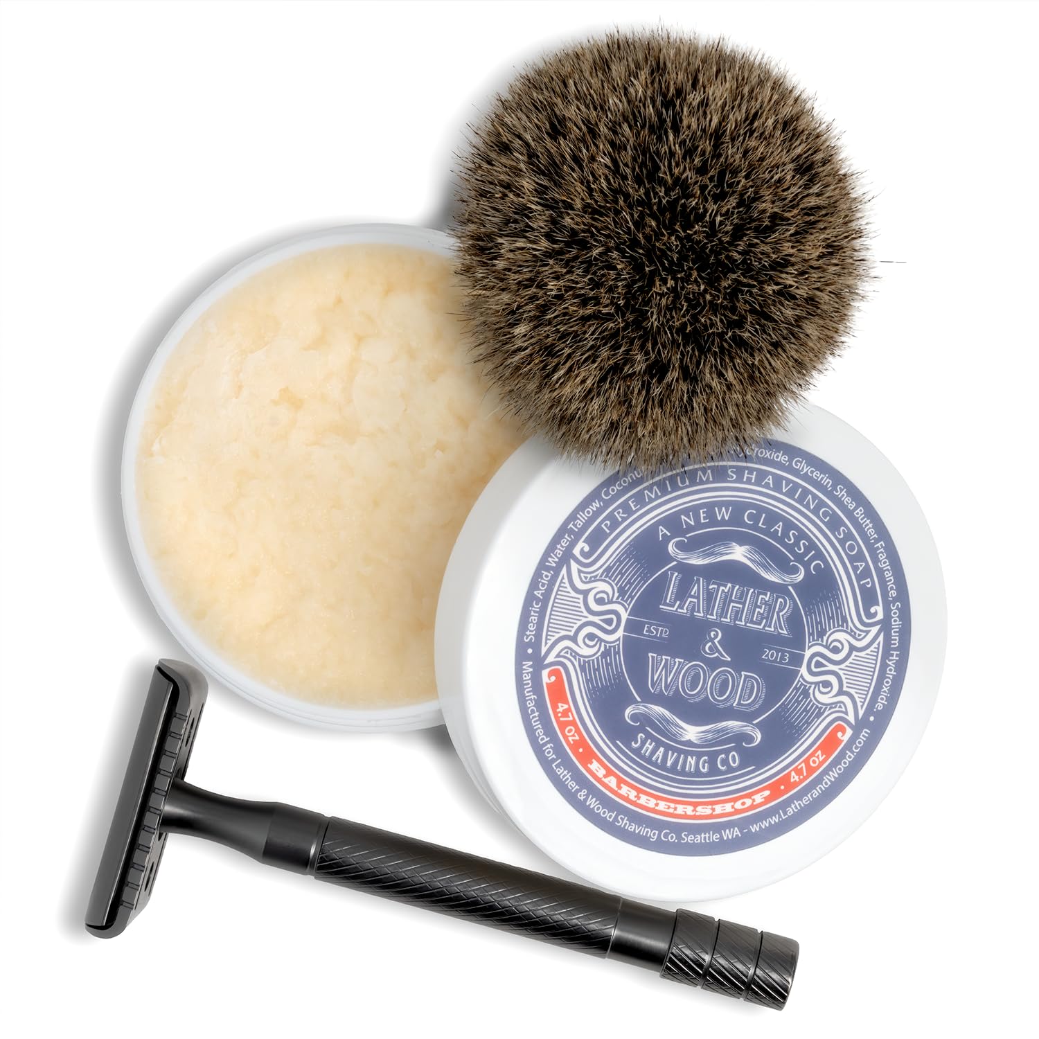 Lather & Wood Shaving Soap - Barbershop - Simply The Best Luxury Shaving Cream - Tallow - Dense Lather With Fantastic Scent For